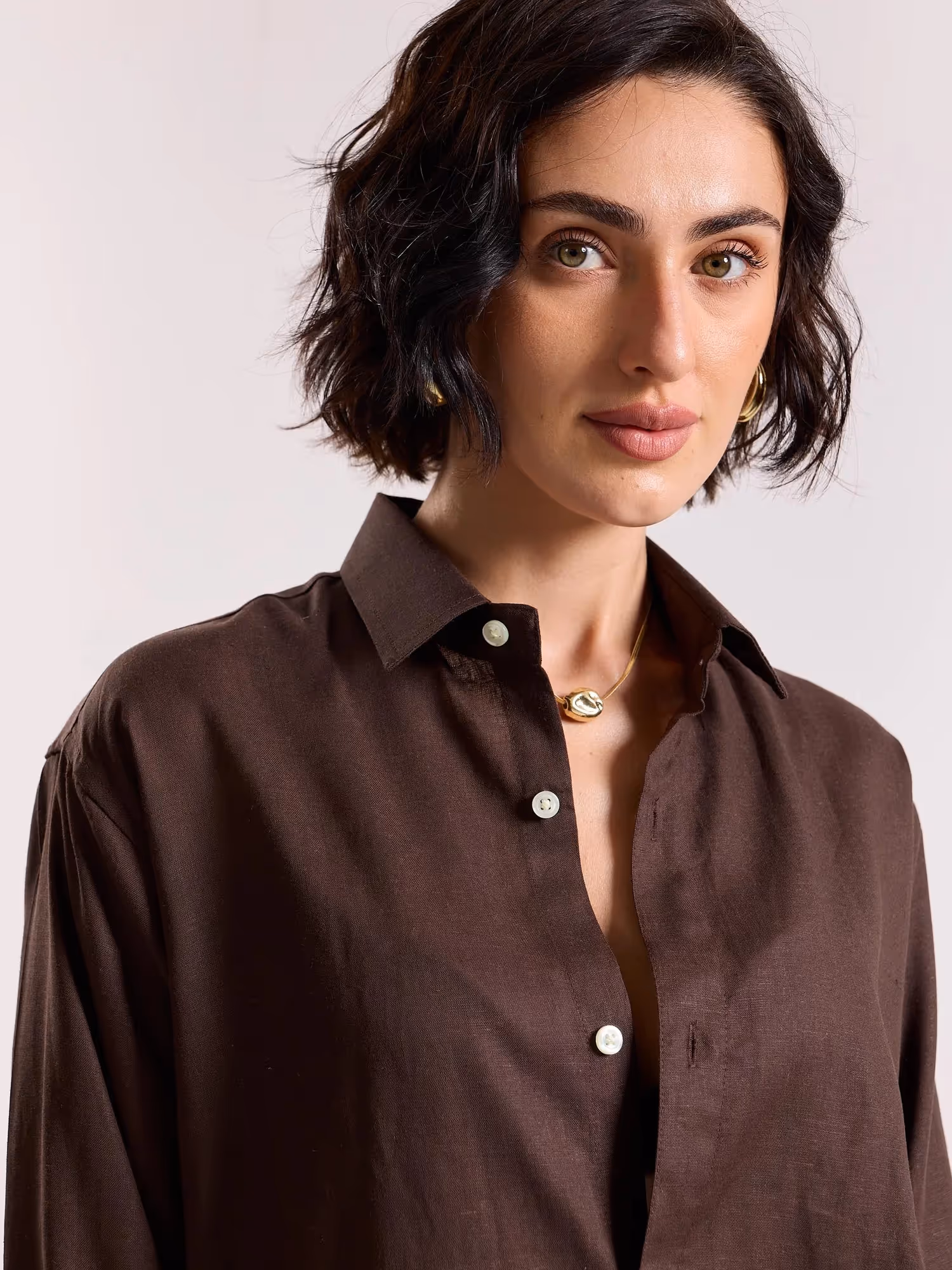 Dark Brown Linen-blend Shirt image 6