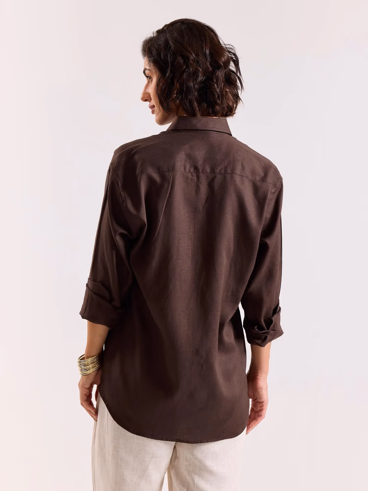Dark Brown Linen-blend Shirt image 8
