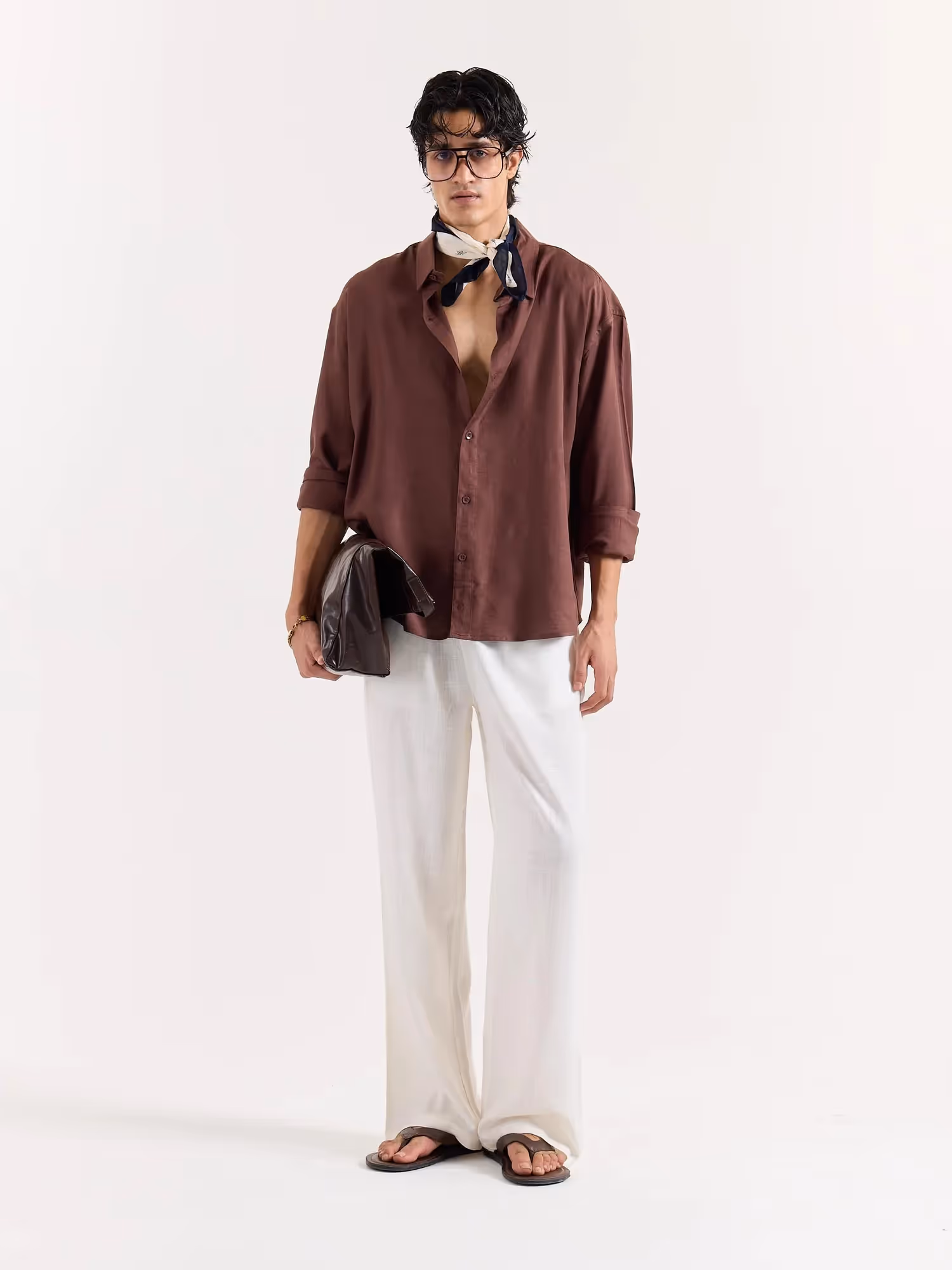 Dark Brown Linen Cropped Shirt image 1