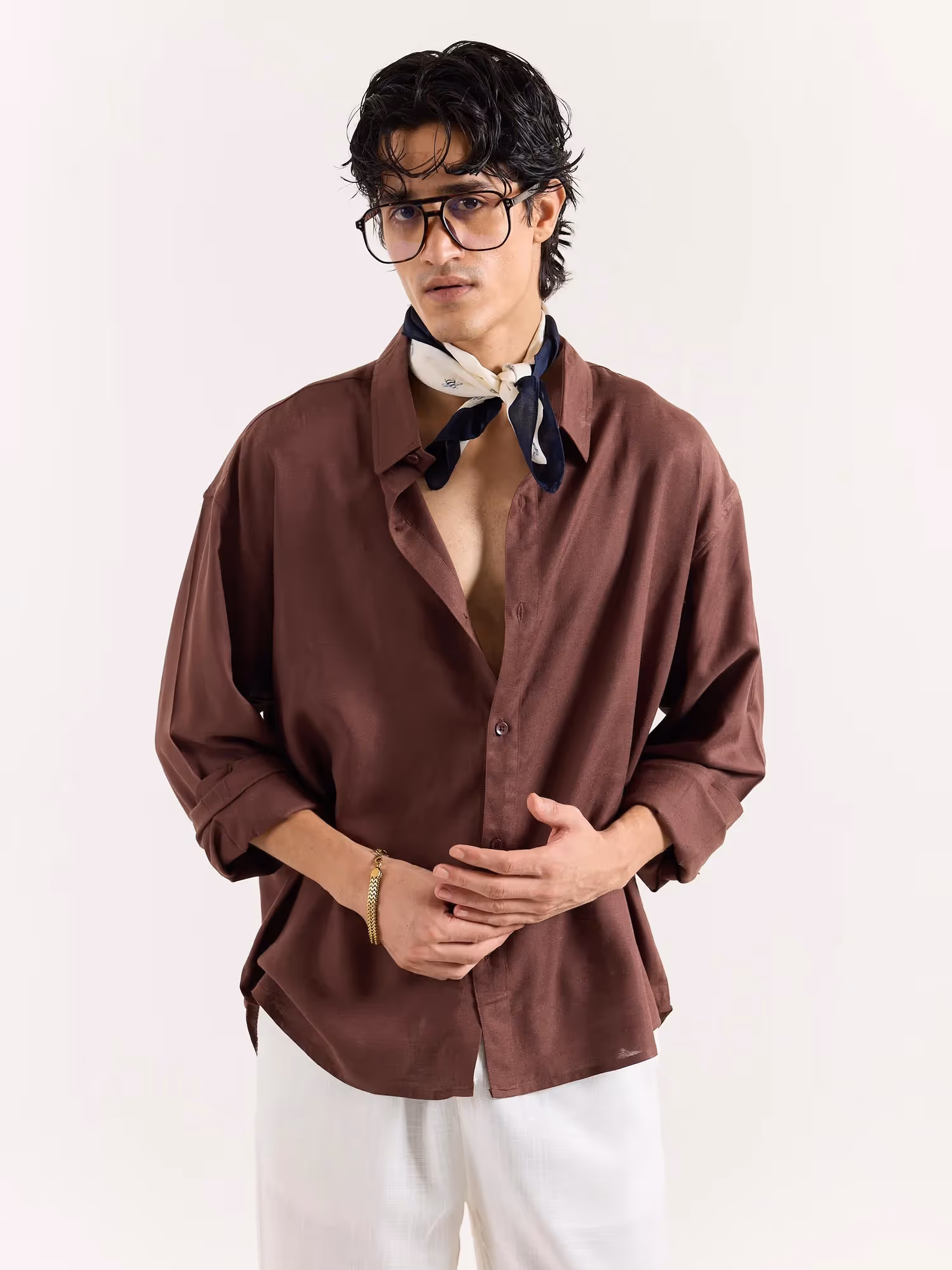 Dark Brown Linen Cropped Shirt image 3