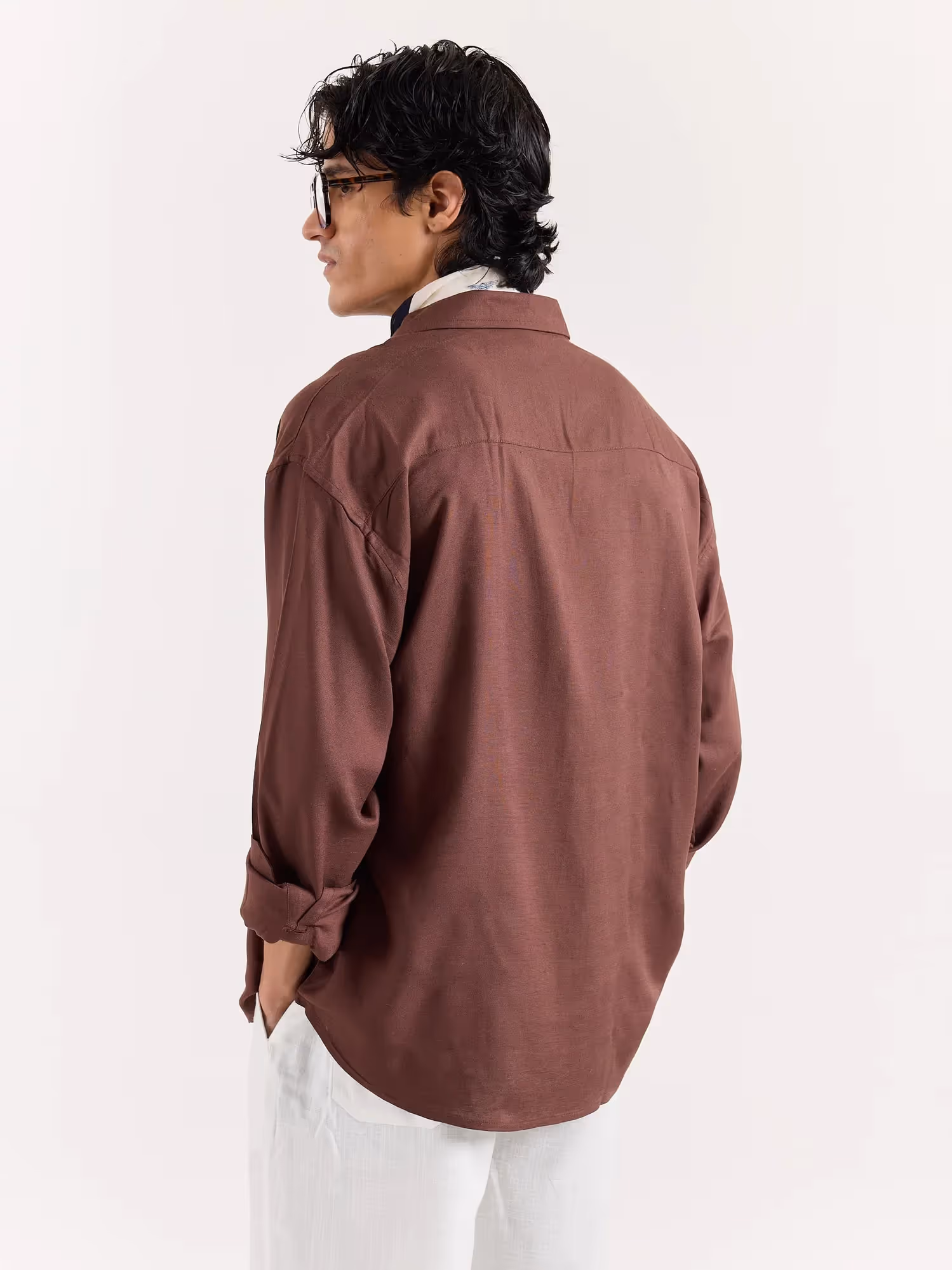 Dark Brown Linen Cropped Shirt image 4