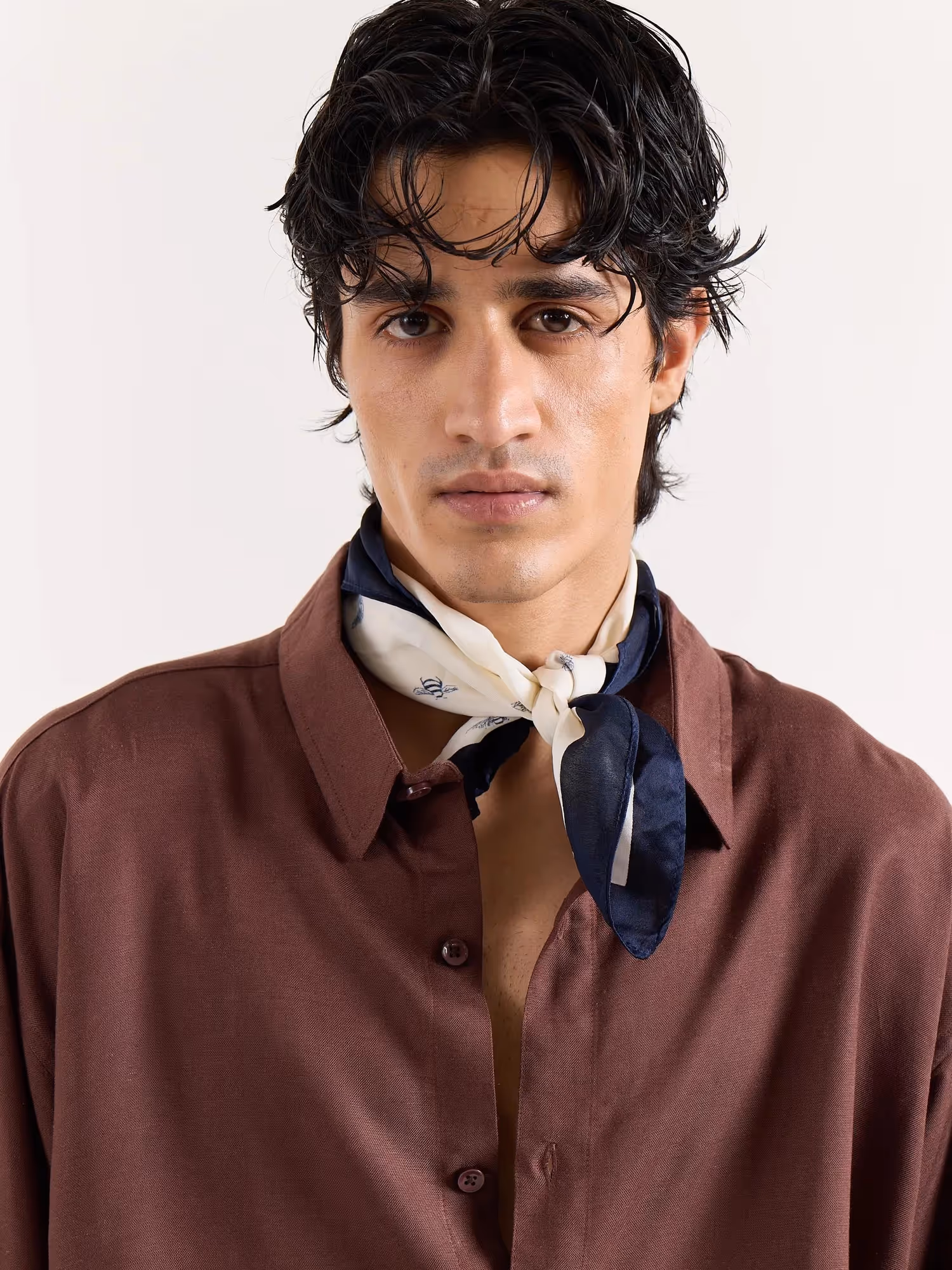 Dark Brown Linen Cropped Shirt image 5