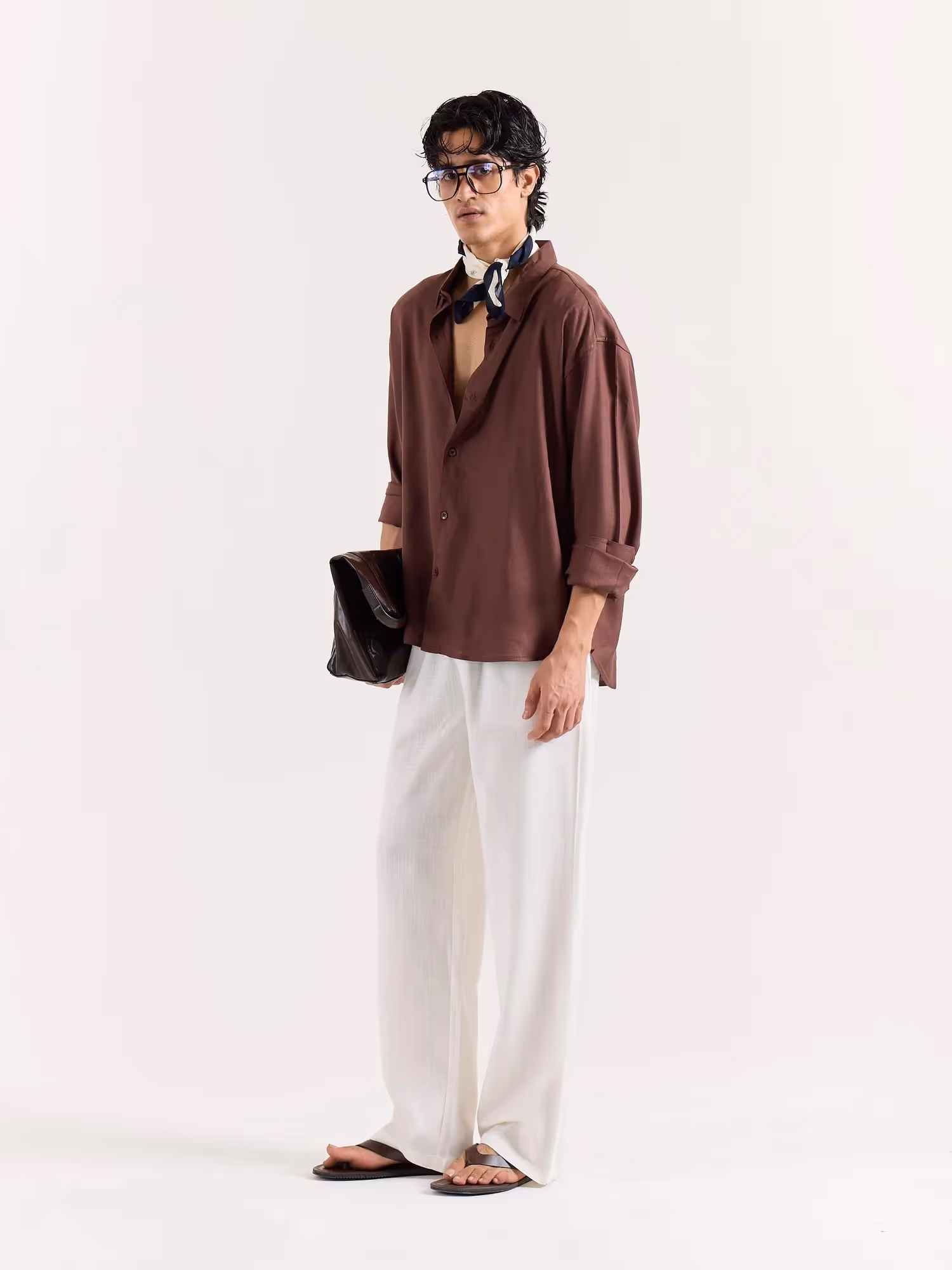 Dark Brown Linen Cropped Shirt image 6