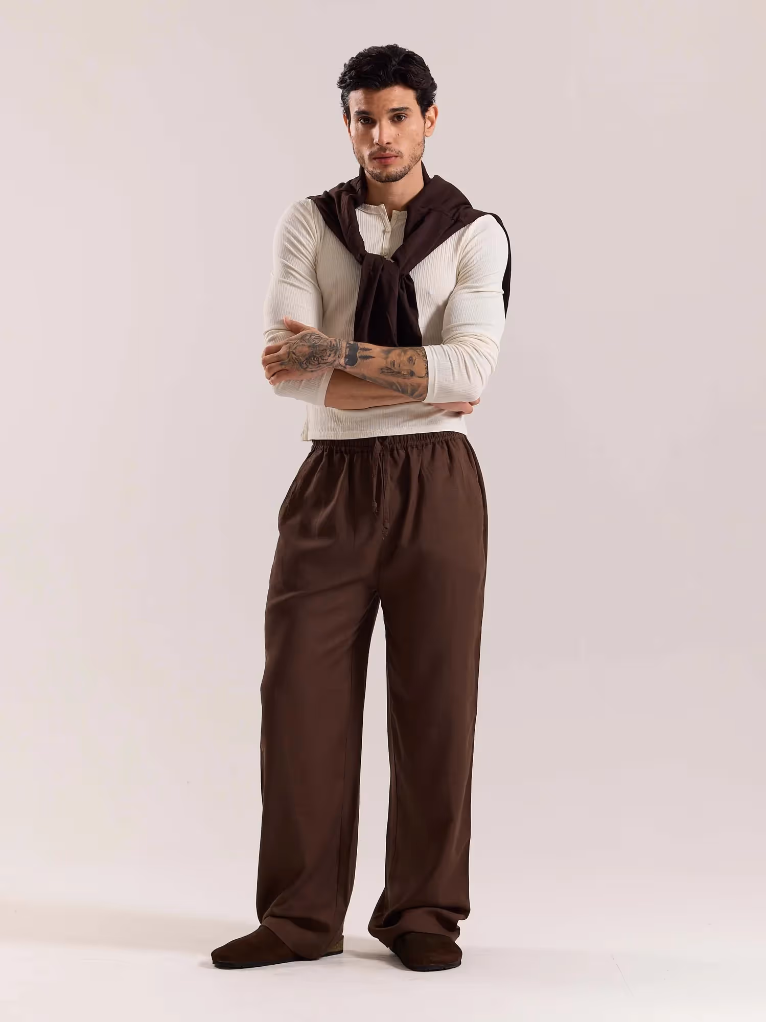 Dark Brown Linen Pull-on Pants image 1