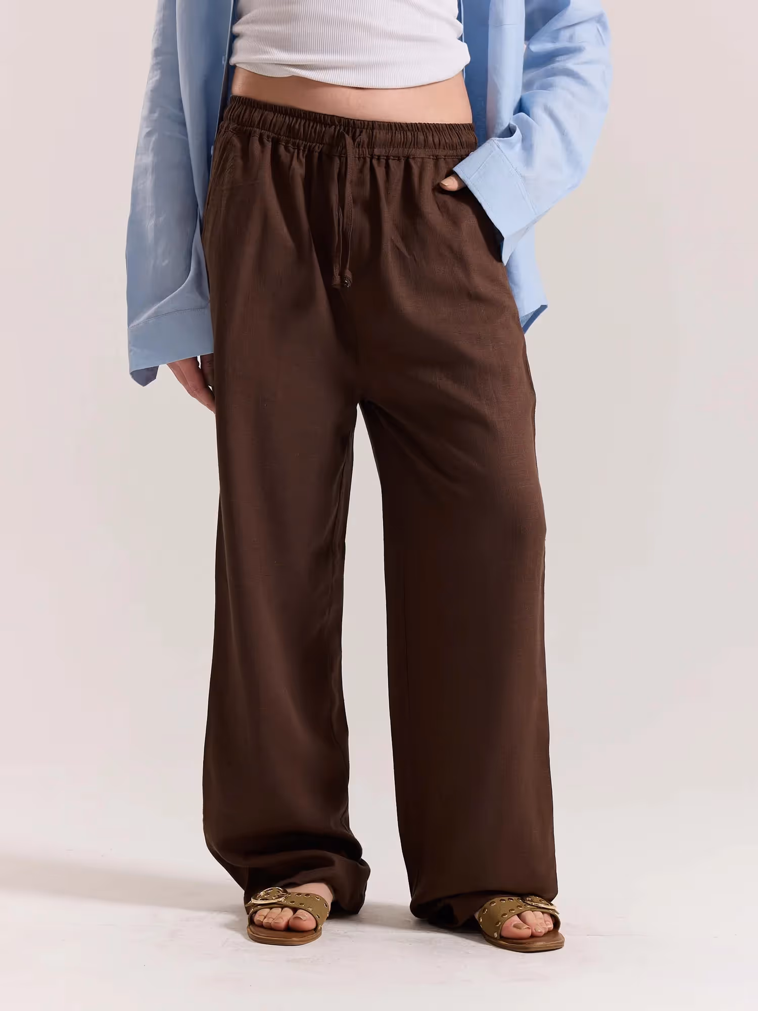 Dark Brown Linen Pull-on Pants  image 4