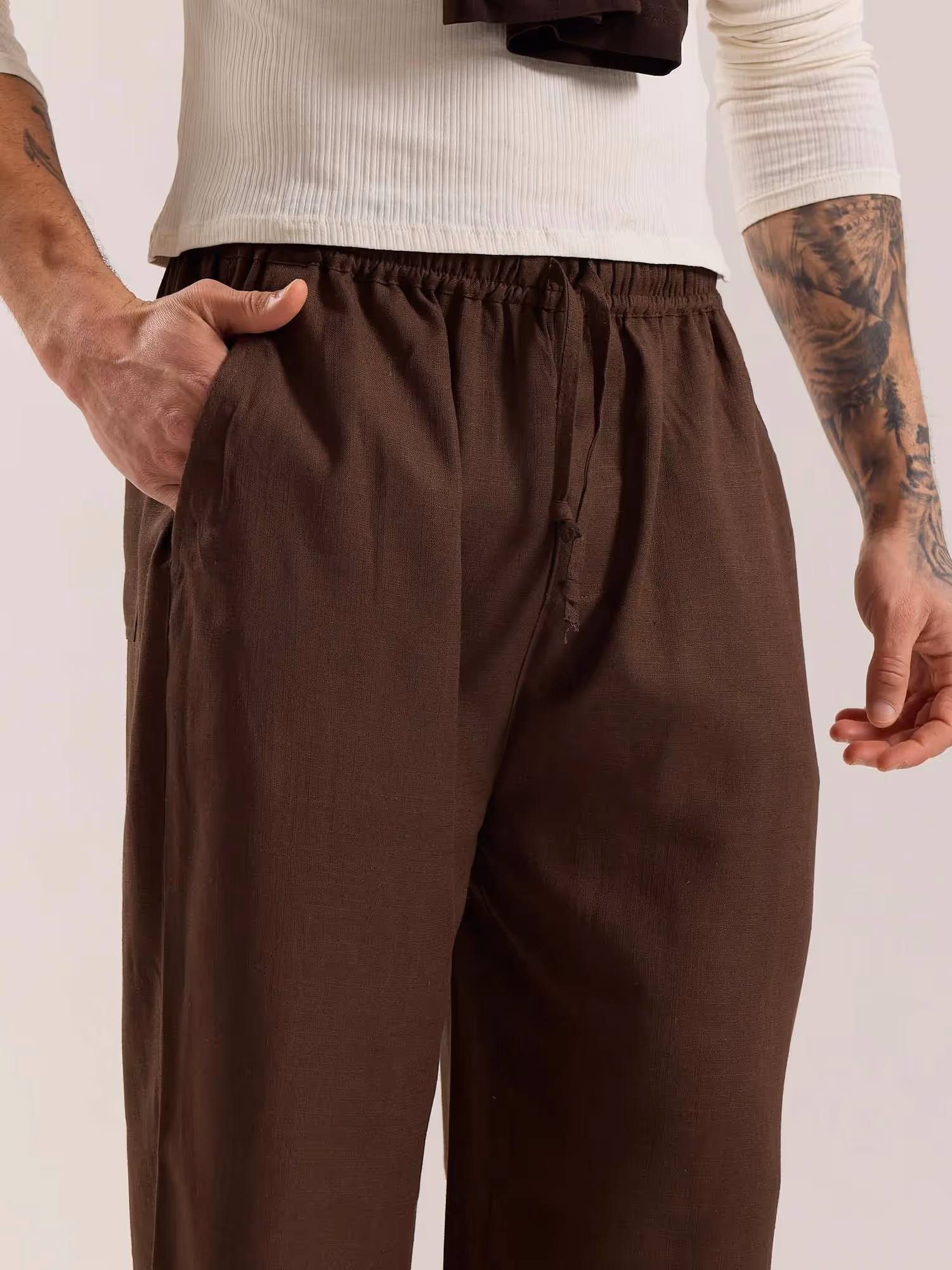 Dark Brown Linen Pull-on Pants  image 5