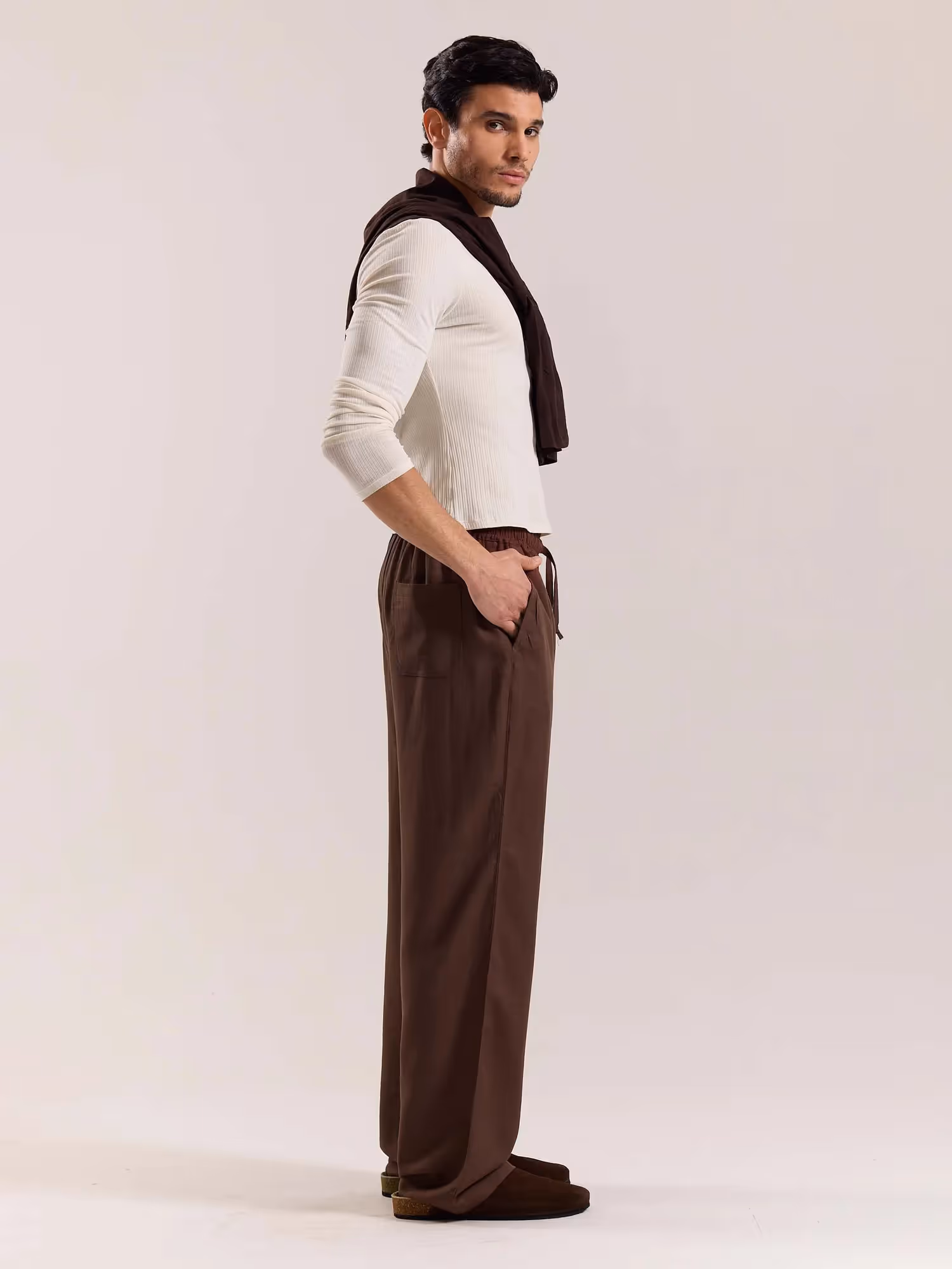 Dark Brown Linen Pull-on Pants  image 6