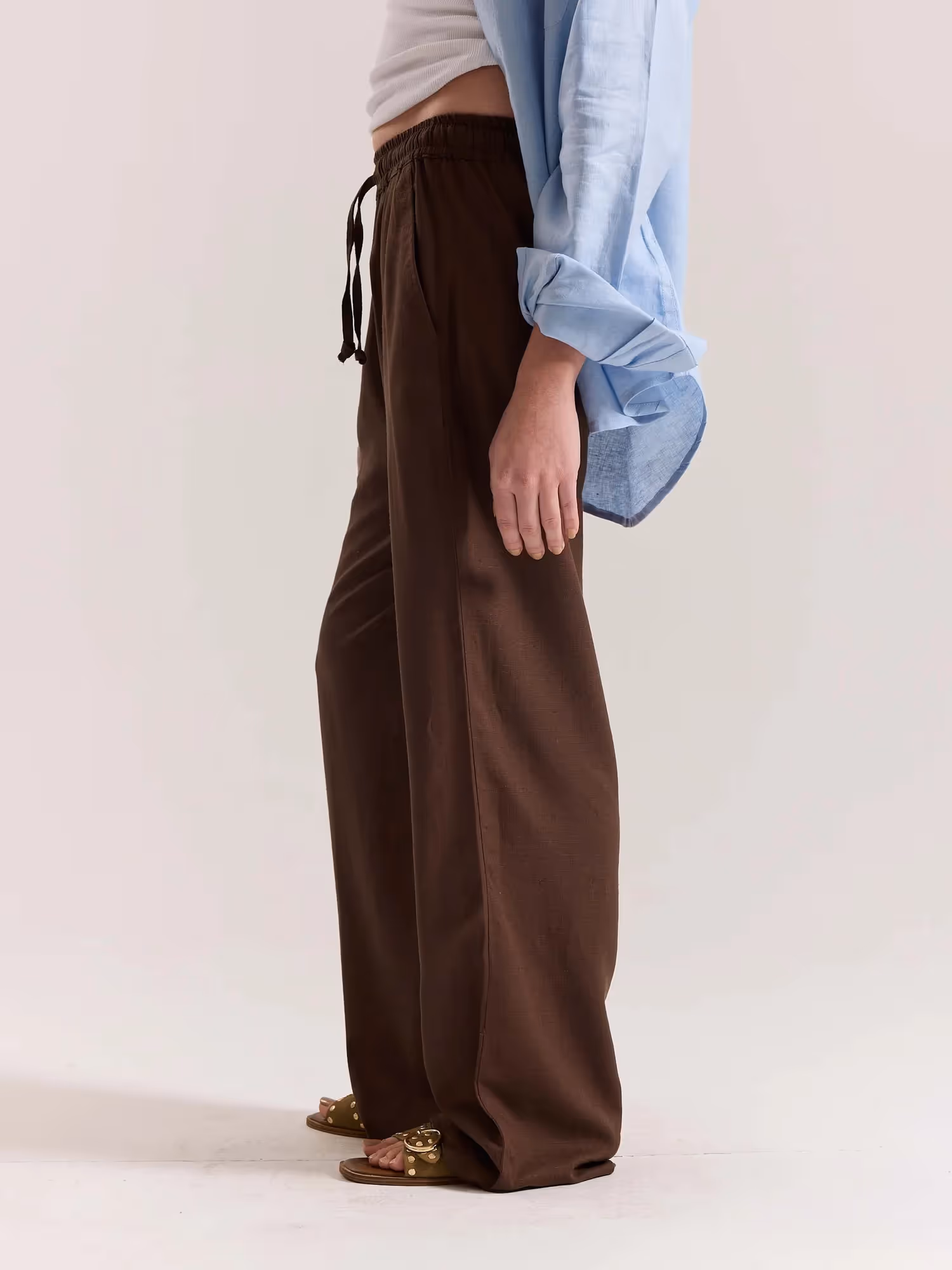 Dark Brown Linen Pull-on Pants  image 7