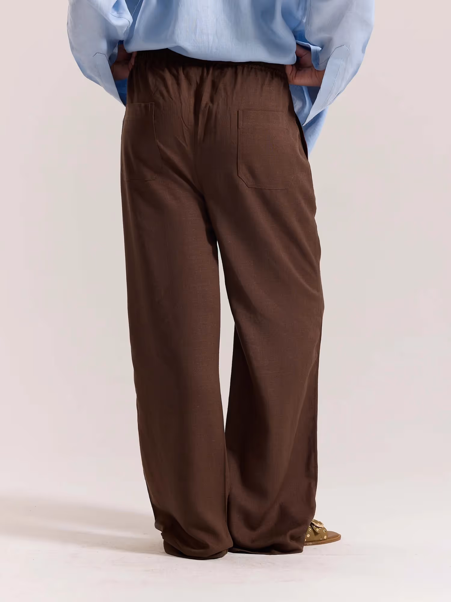Dark Brown Linen Pull-on Pants  image 8