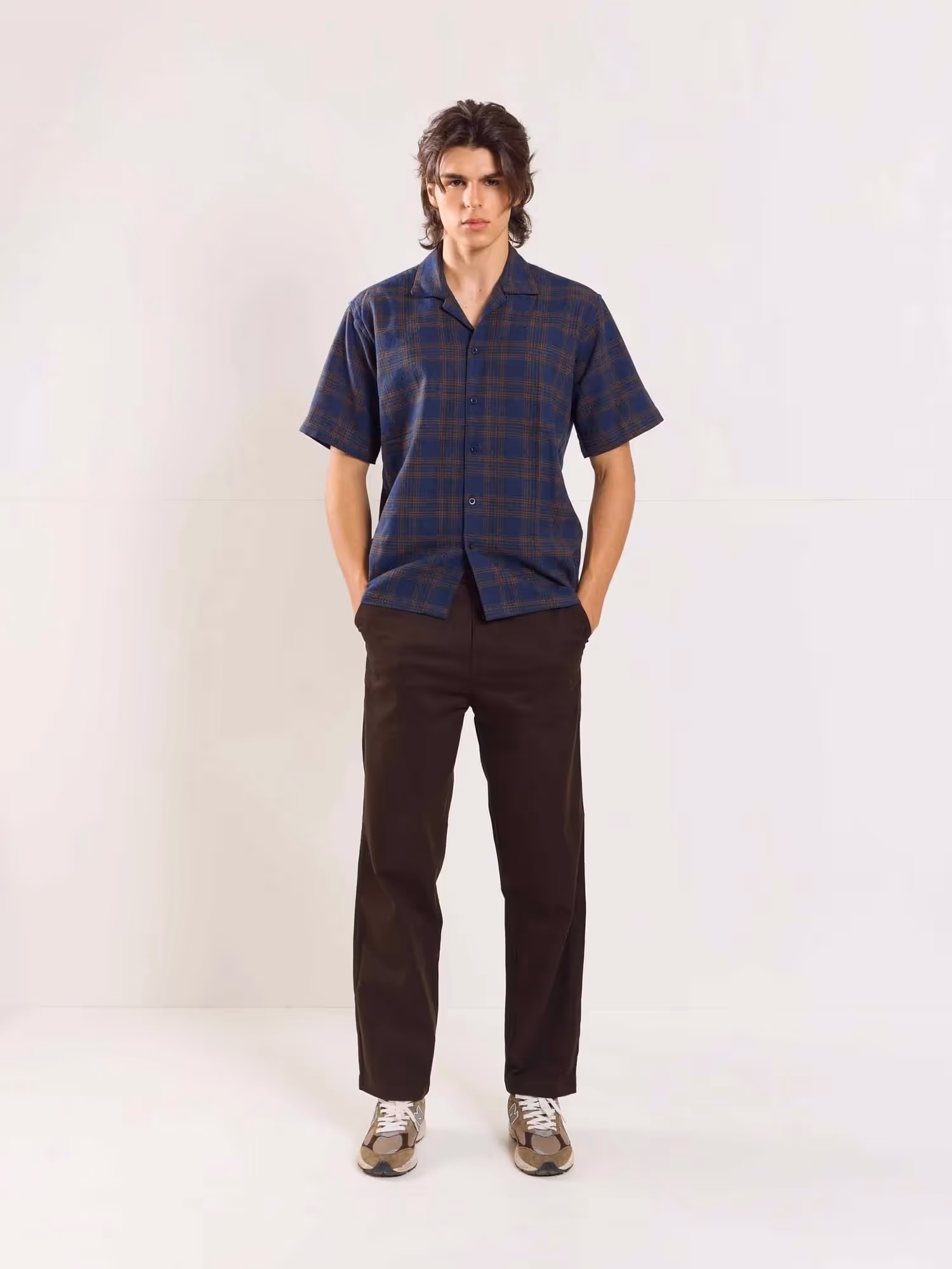 Dark Brown Loose Fit Twill Trousers image 1