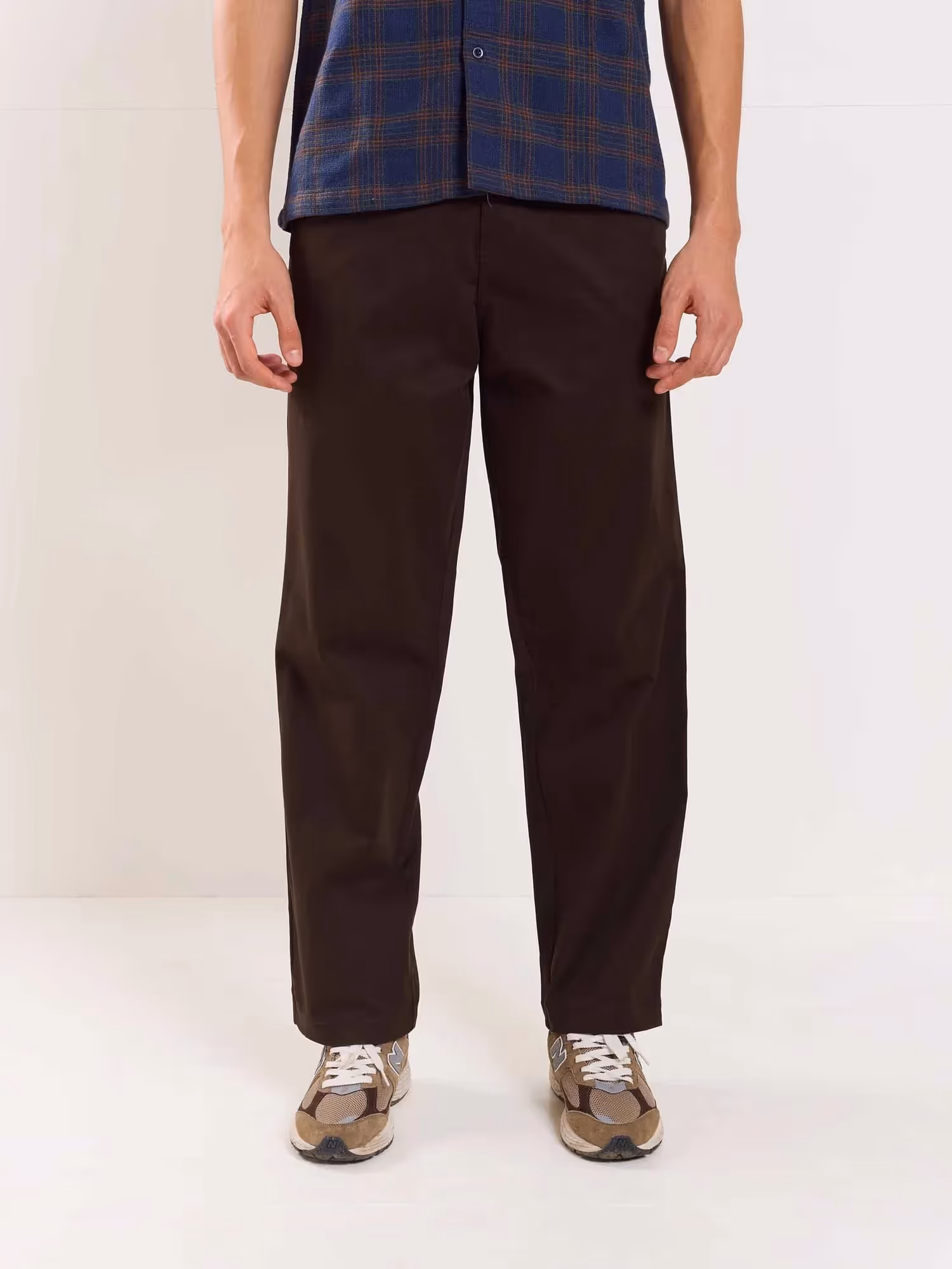 Dark Brown Loose Fit Twill Trousers image 2