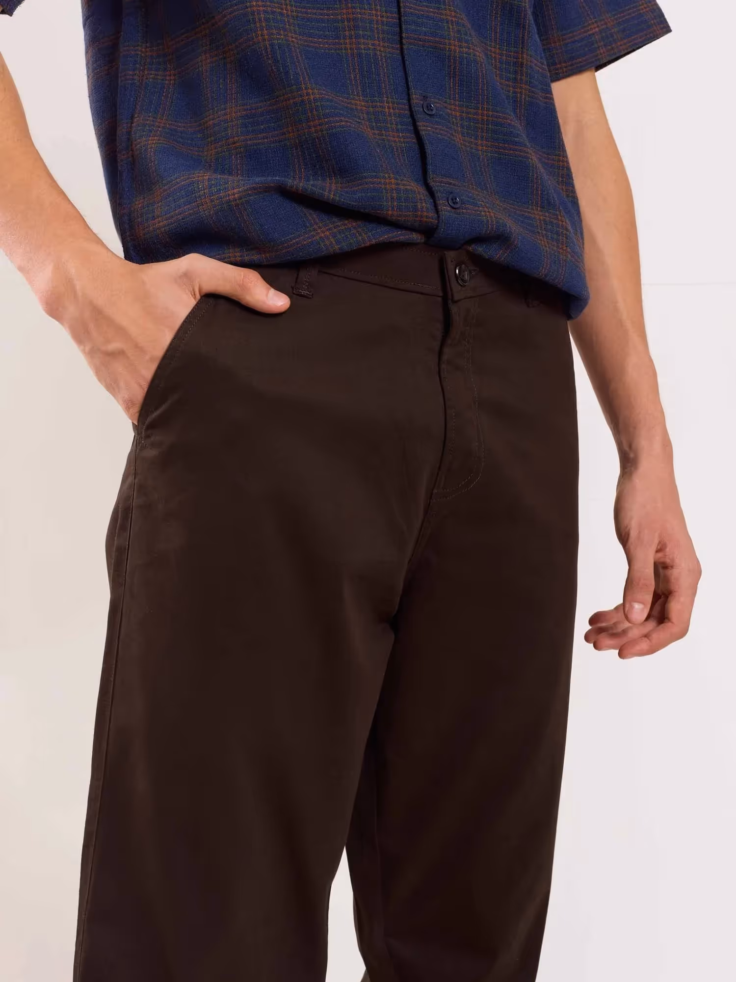 Dark Brown Loose Fit Twill Trousers image 3