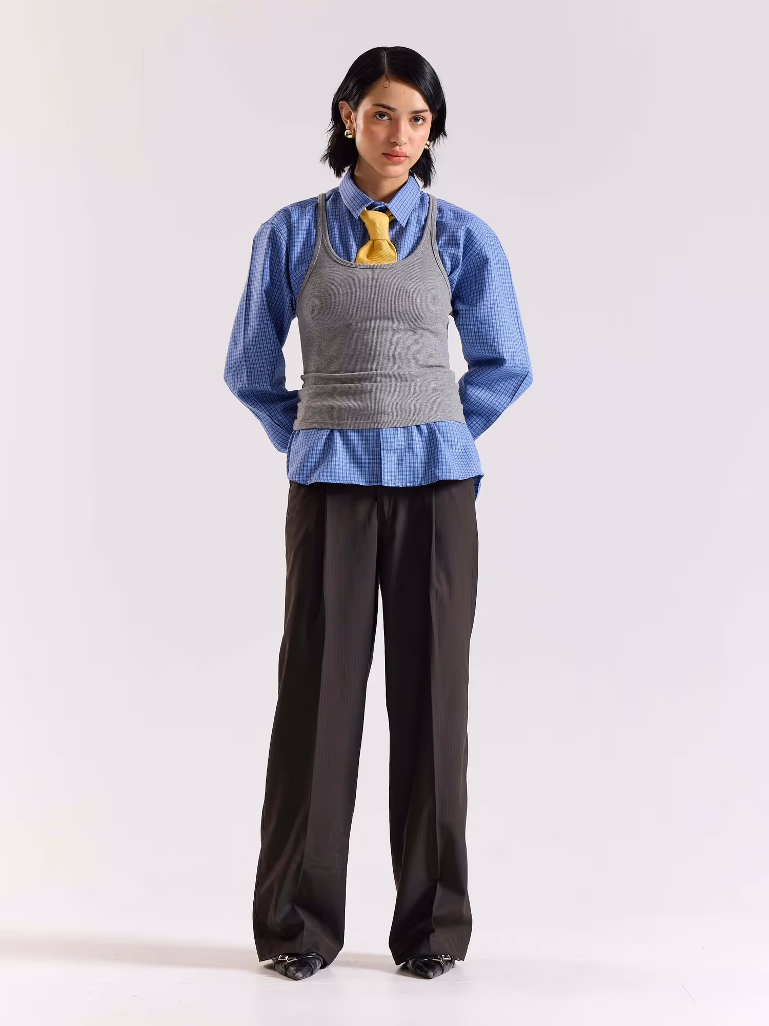 Dark Brown Pinstriped Baggy Fit Trousers image 3