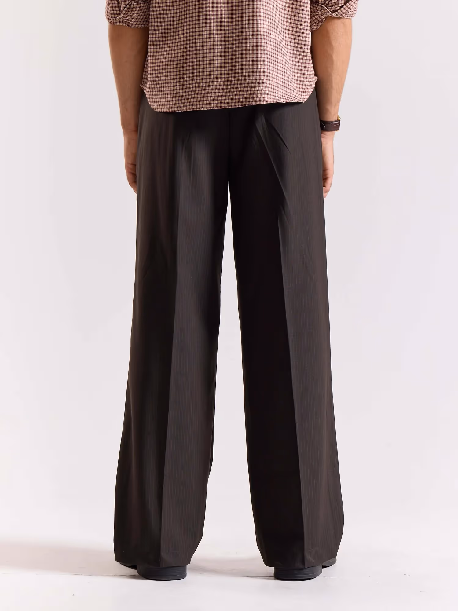 Dark Brown Pinstriped Baggy Fit Trousers image 7