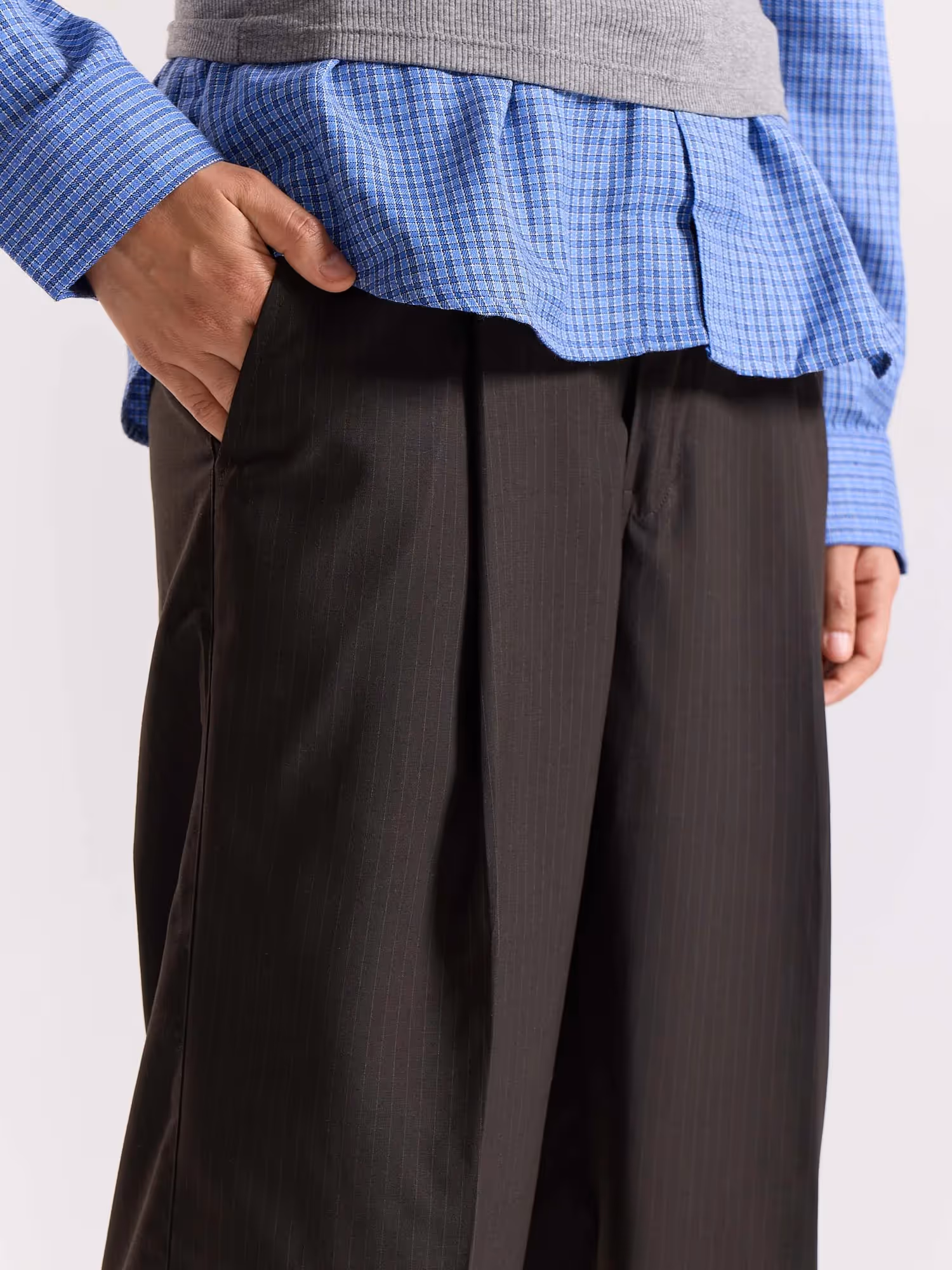 Dark Brown Pinstriped Baggy Fit Trousers image 8