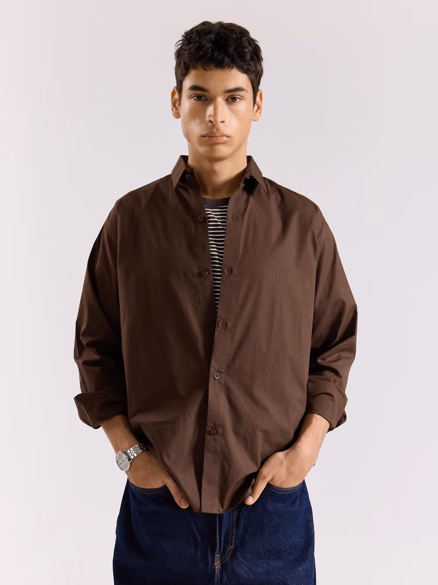 Dark Brown Poplin Shirt image 4