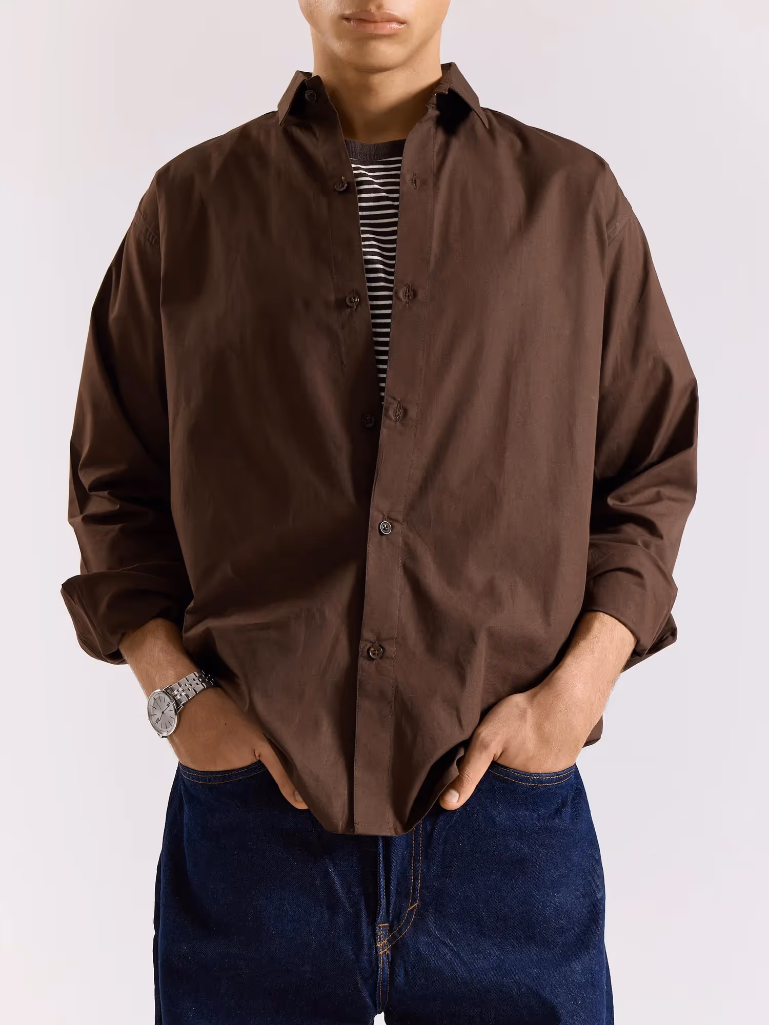 Dark Brown Poplin Shirt image 7