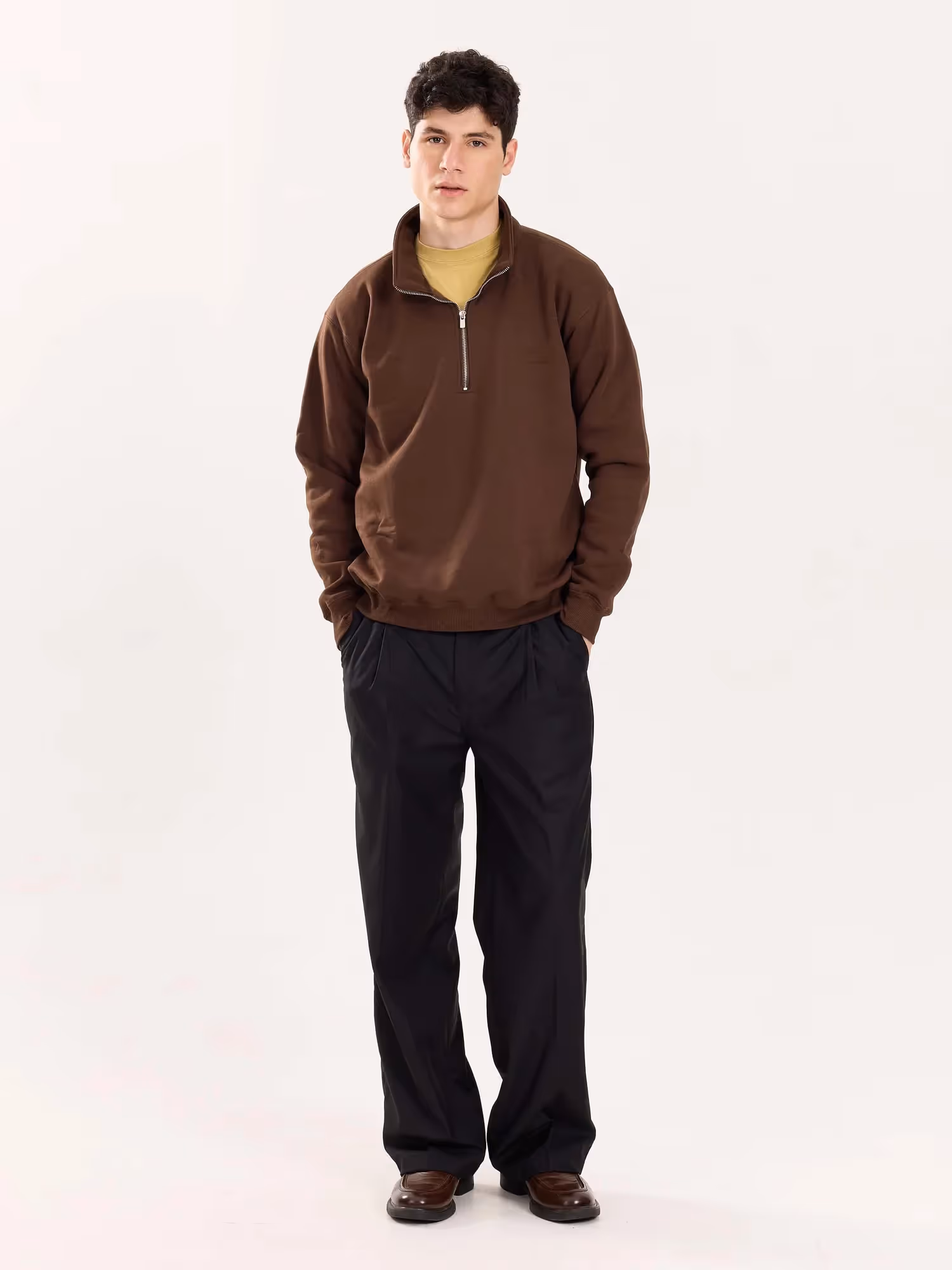 Dark Brown Quarter-Zip Sweatshirt  image 1