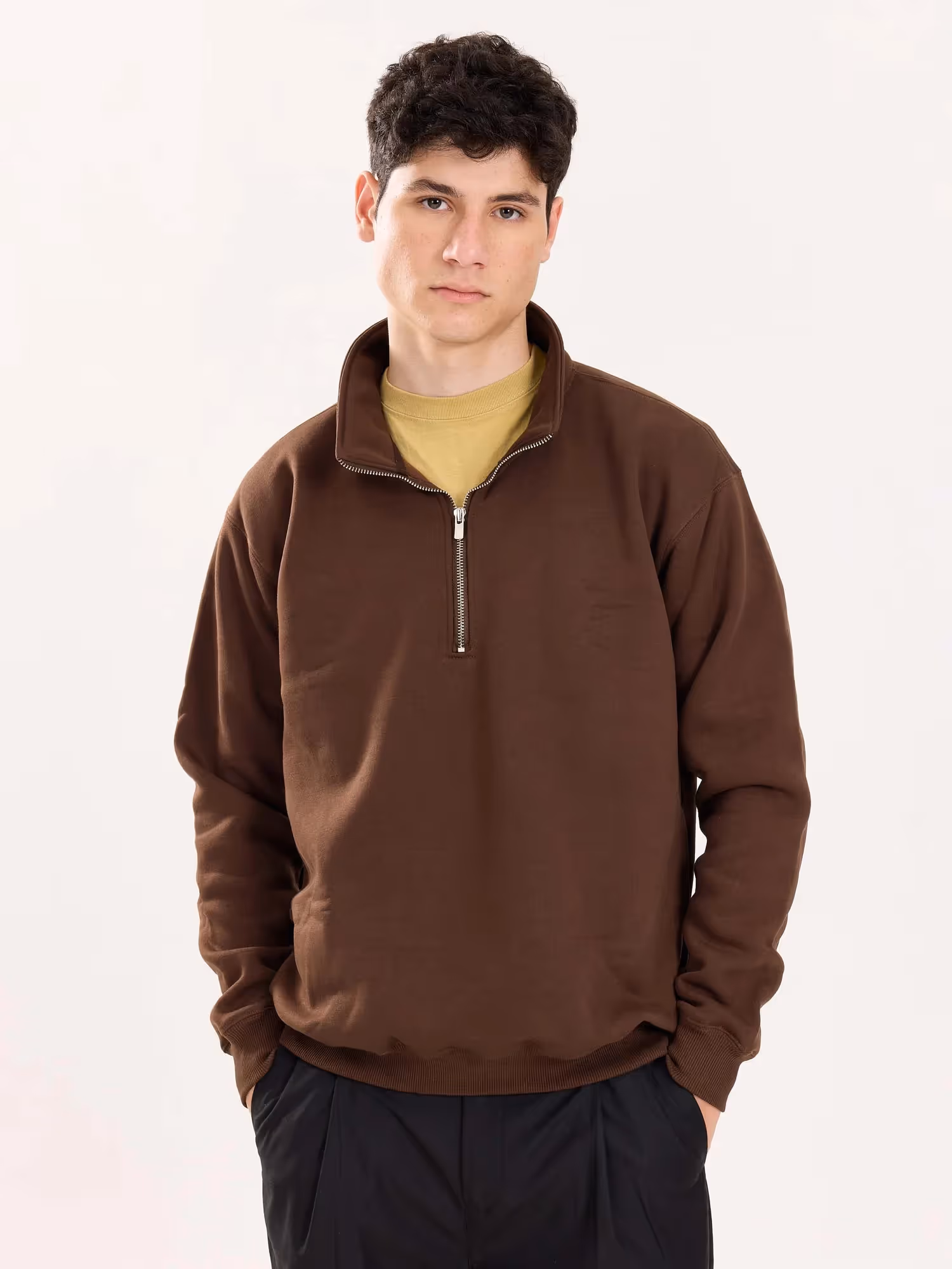 Dark Brown Quarter-Zip Sweatshirt  image 3