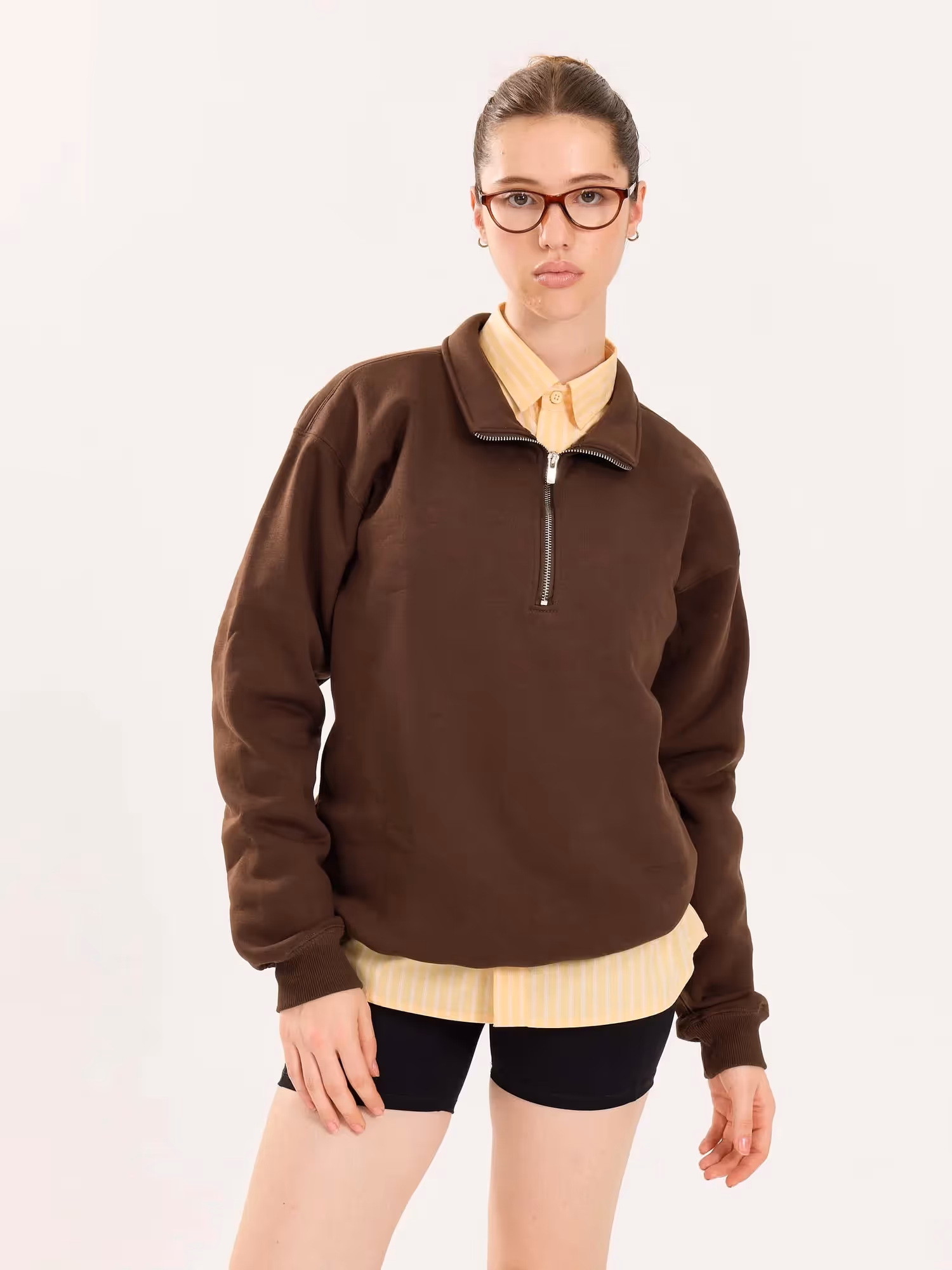 Dark Brown Quarter-Zip Sweatshirt  image 4
