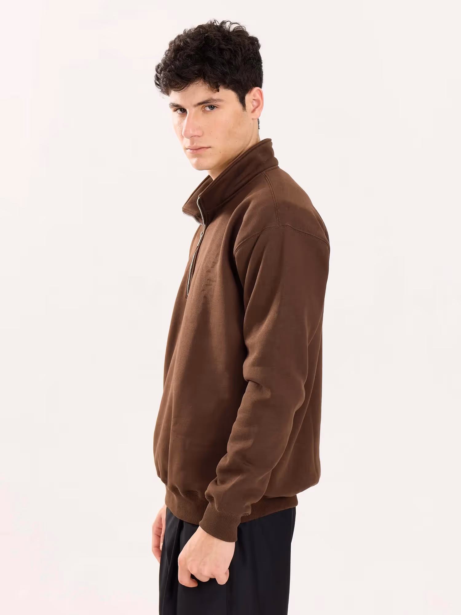 Dark Brown Quarter-Zip Sweatshirt  image 5
