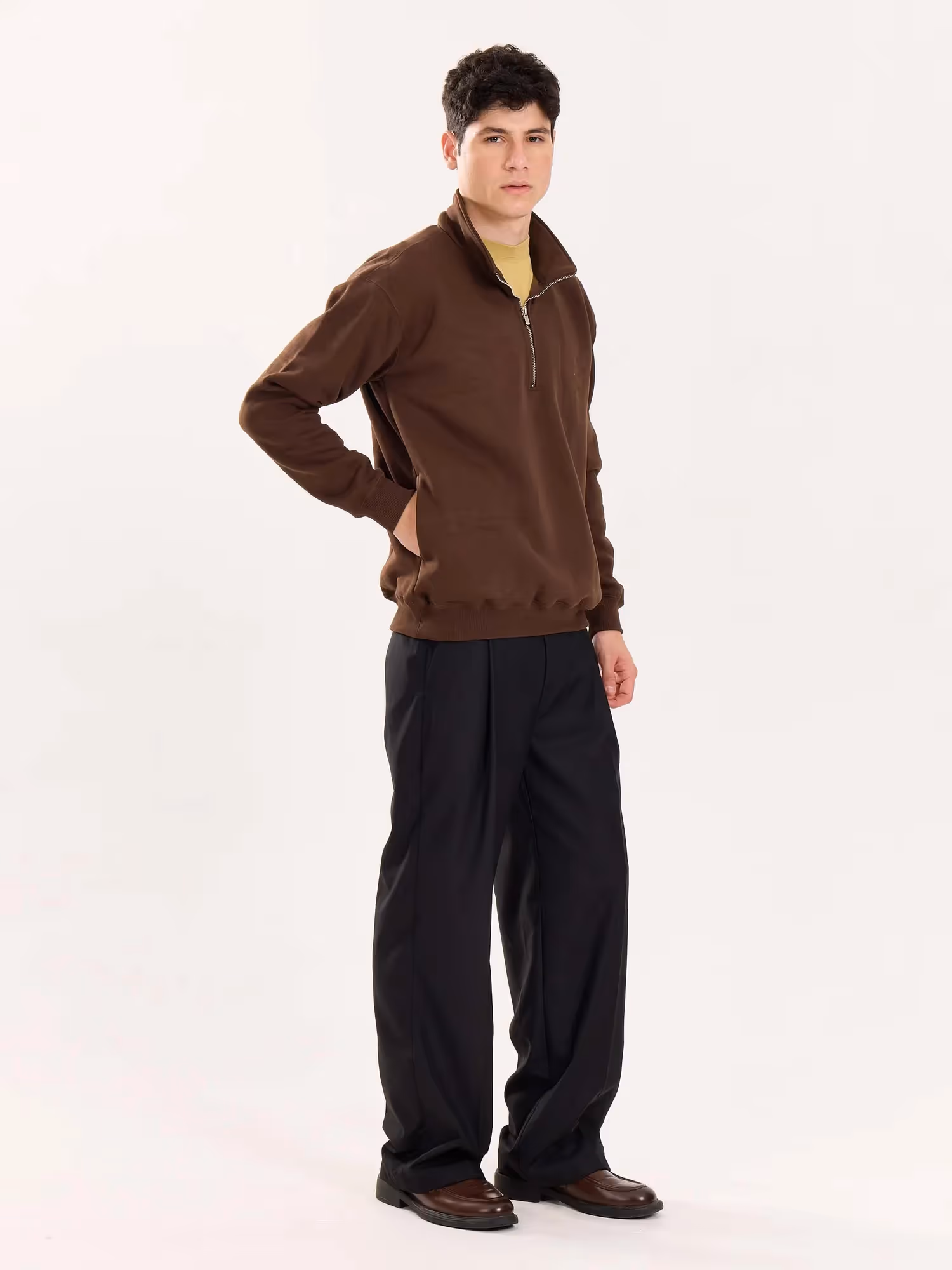 Dark Brown Quarter-Zip Sweatshirt  image 7