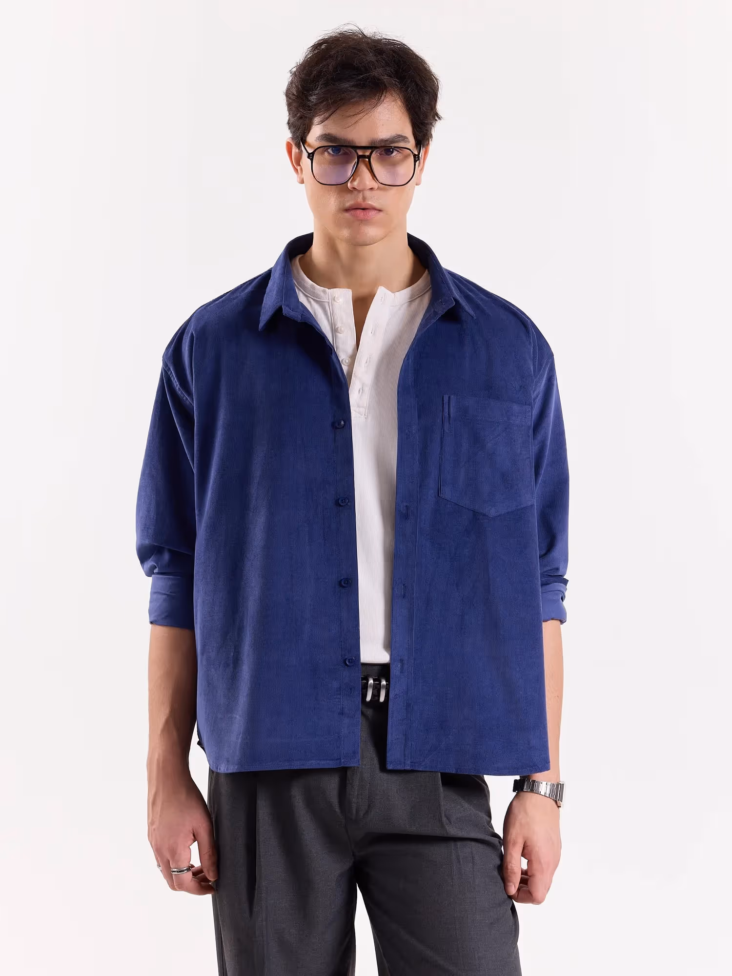 Dark Dusty Blue Corduroy Oversized Shirt image 3