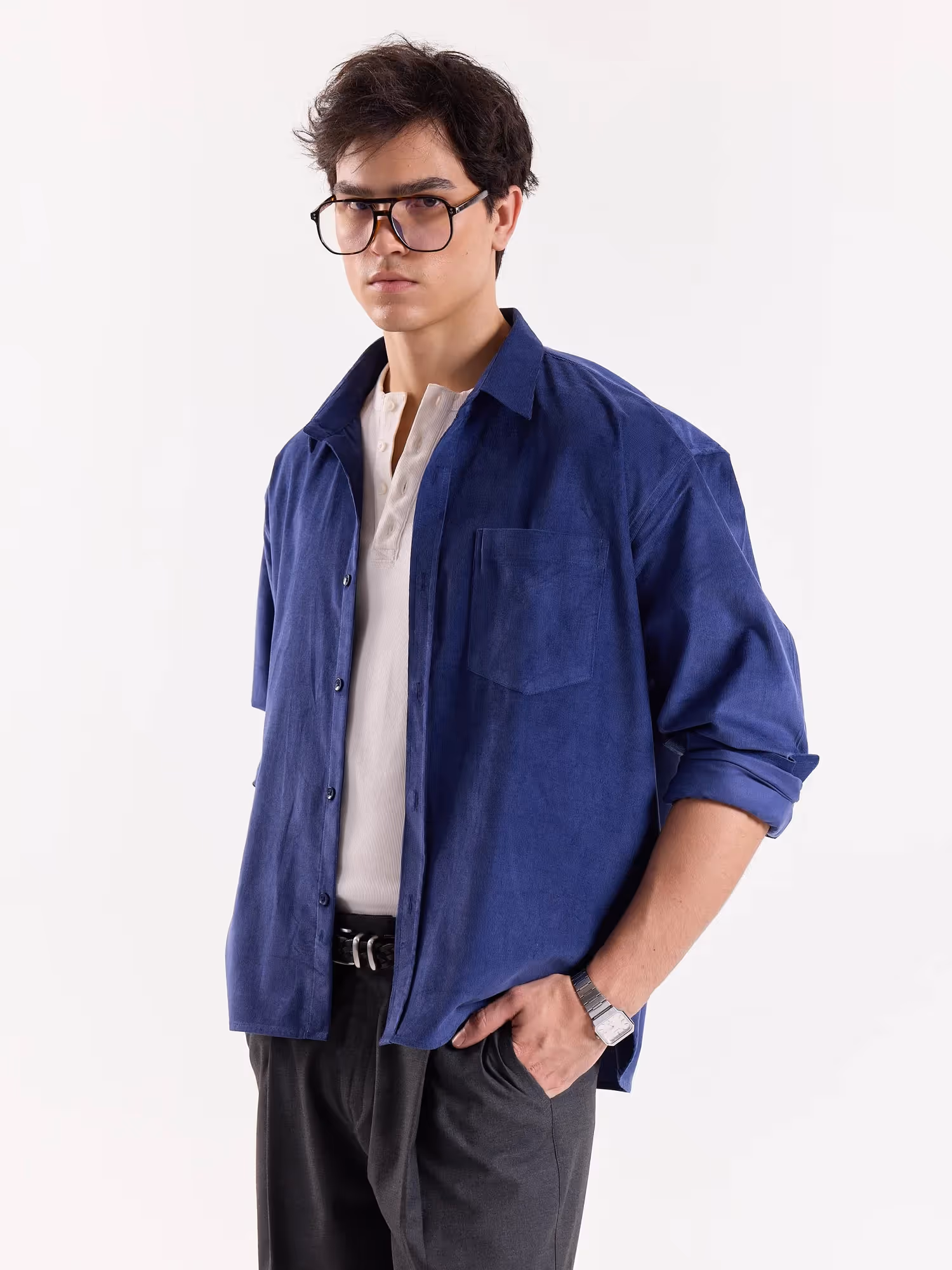 Dark Dusty Blue Corduroy Oversized Shirt image 4