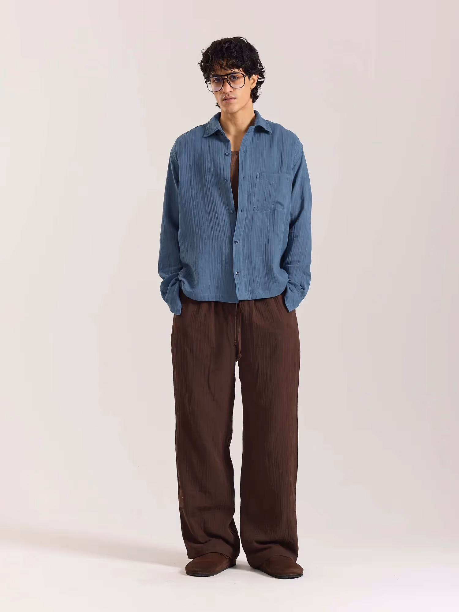 Dark Dusty Blue Gauze Holiday Shirt image 1