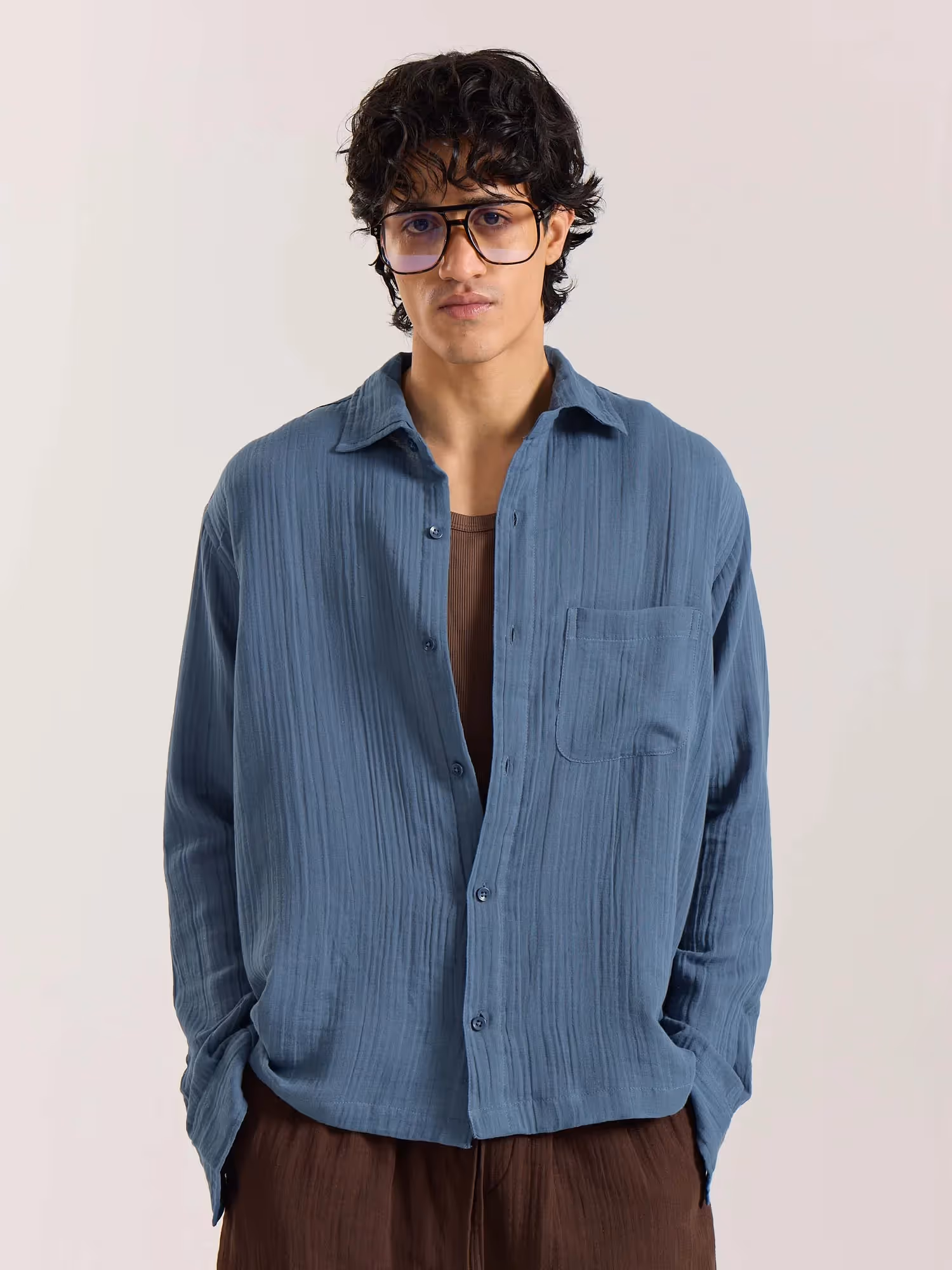 Dark Dusty Blue Gauze Holiday Shirt image 2