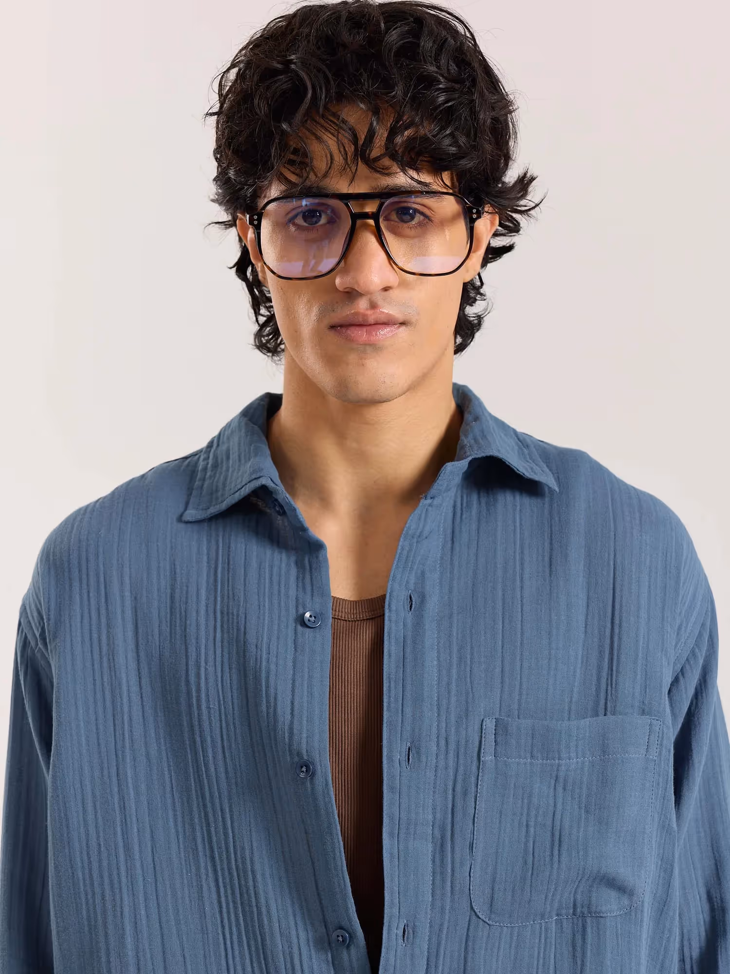 Dark Dusty Blue Gauze Holiday Shirt image 3