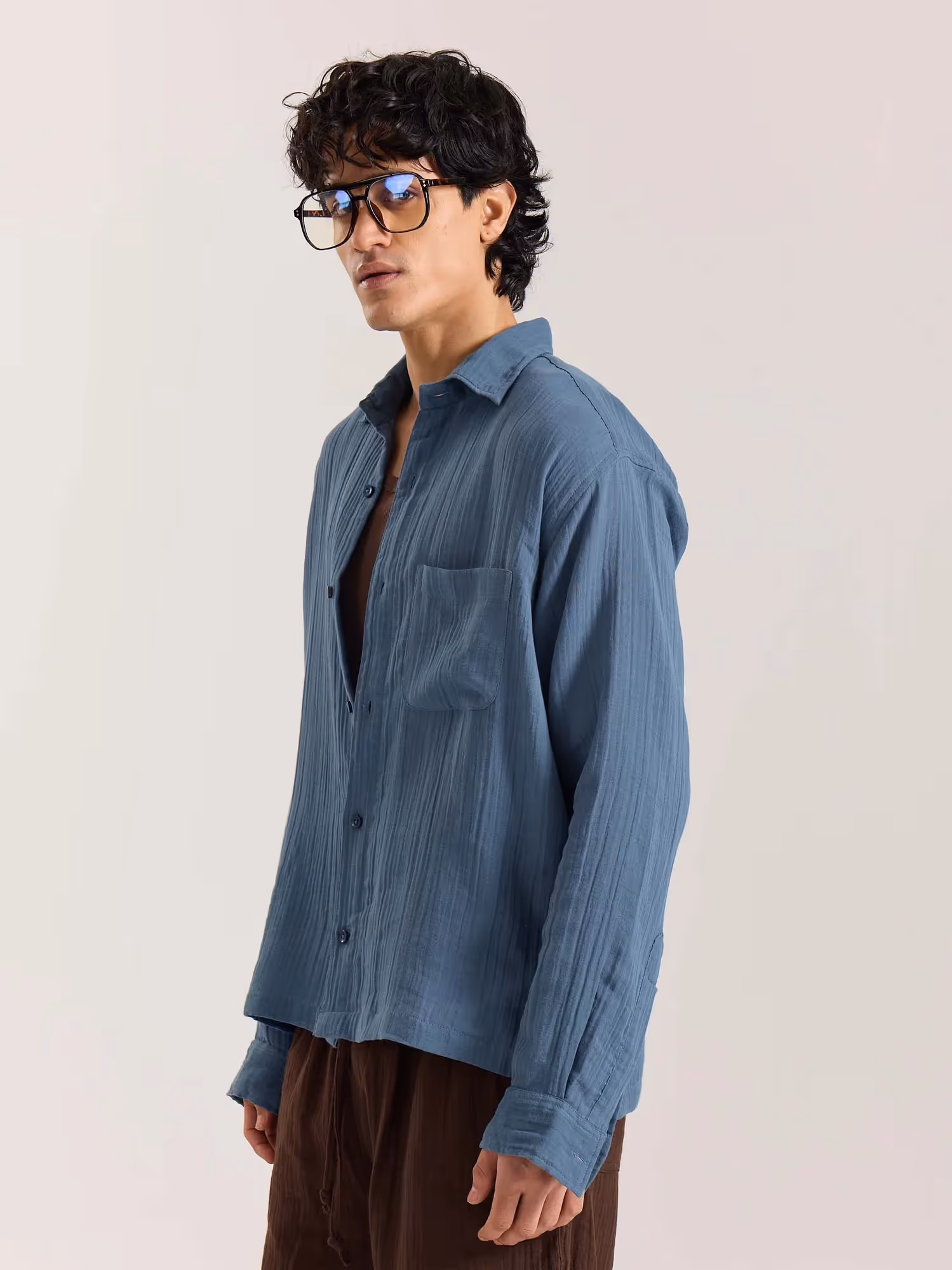 Dark Dusty Blue Gauze Holiday Shirt image 4