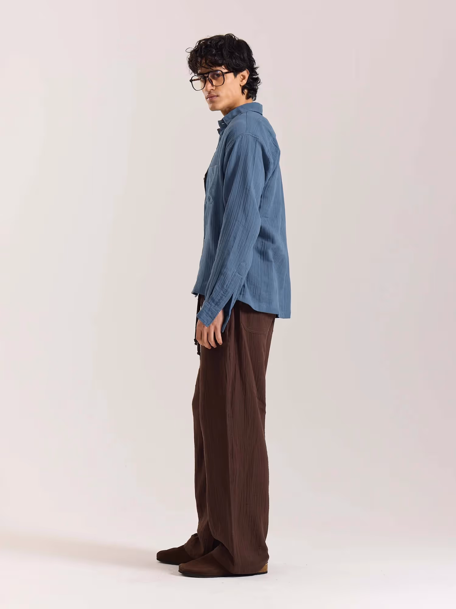 Dark Dusty Blue Gauze Holiday Shirt image 5