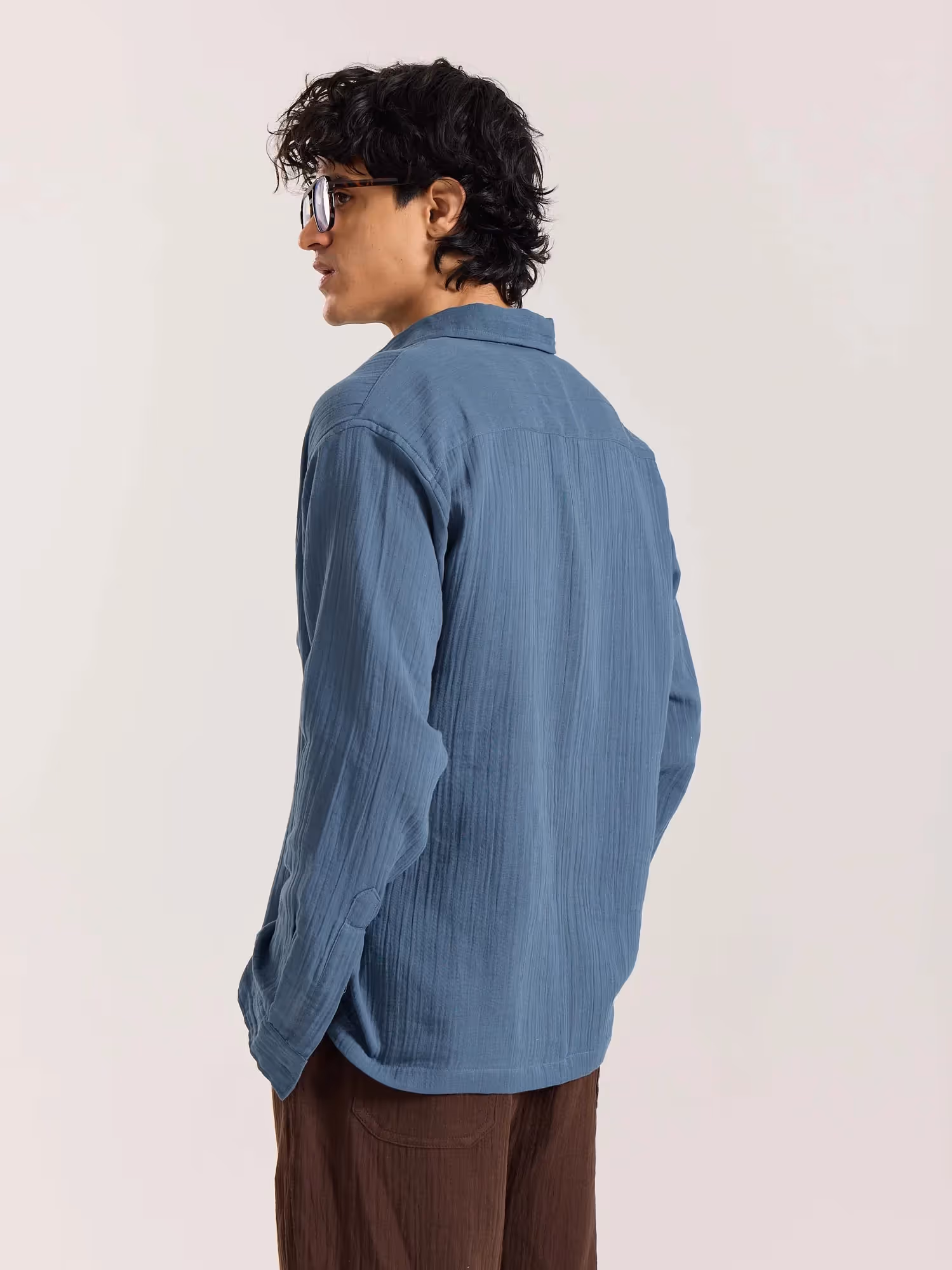 Dark Dusty Blue Gauze Holiday Shirt image 6