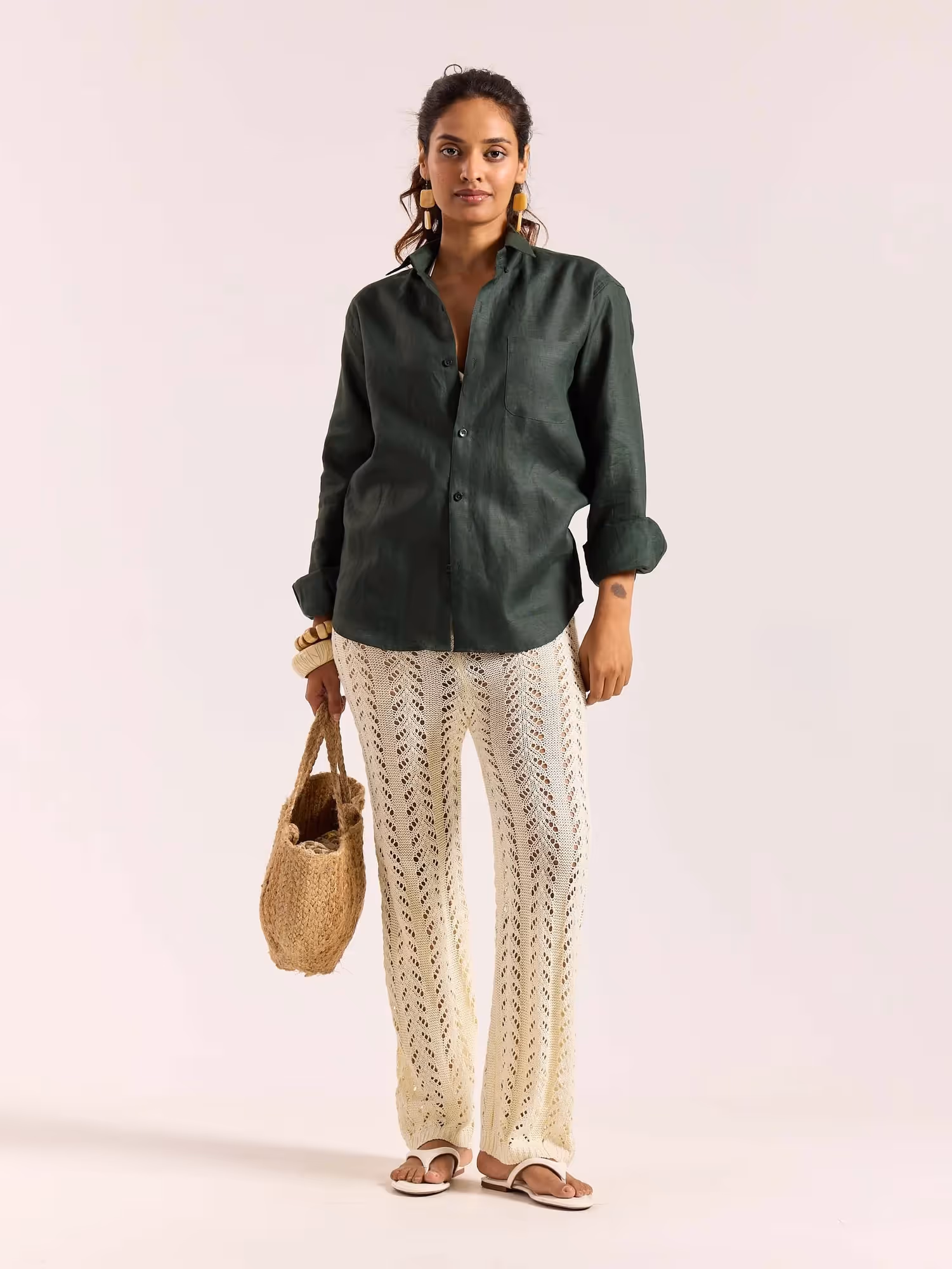 Dark Green 60s Lea Linen Shirt image 2