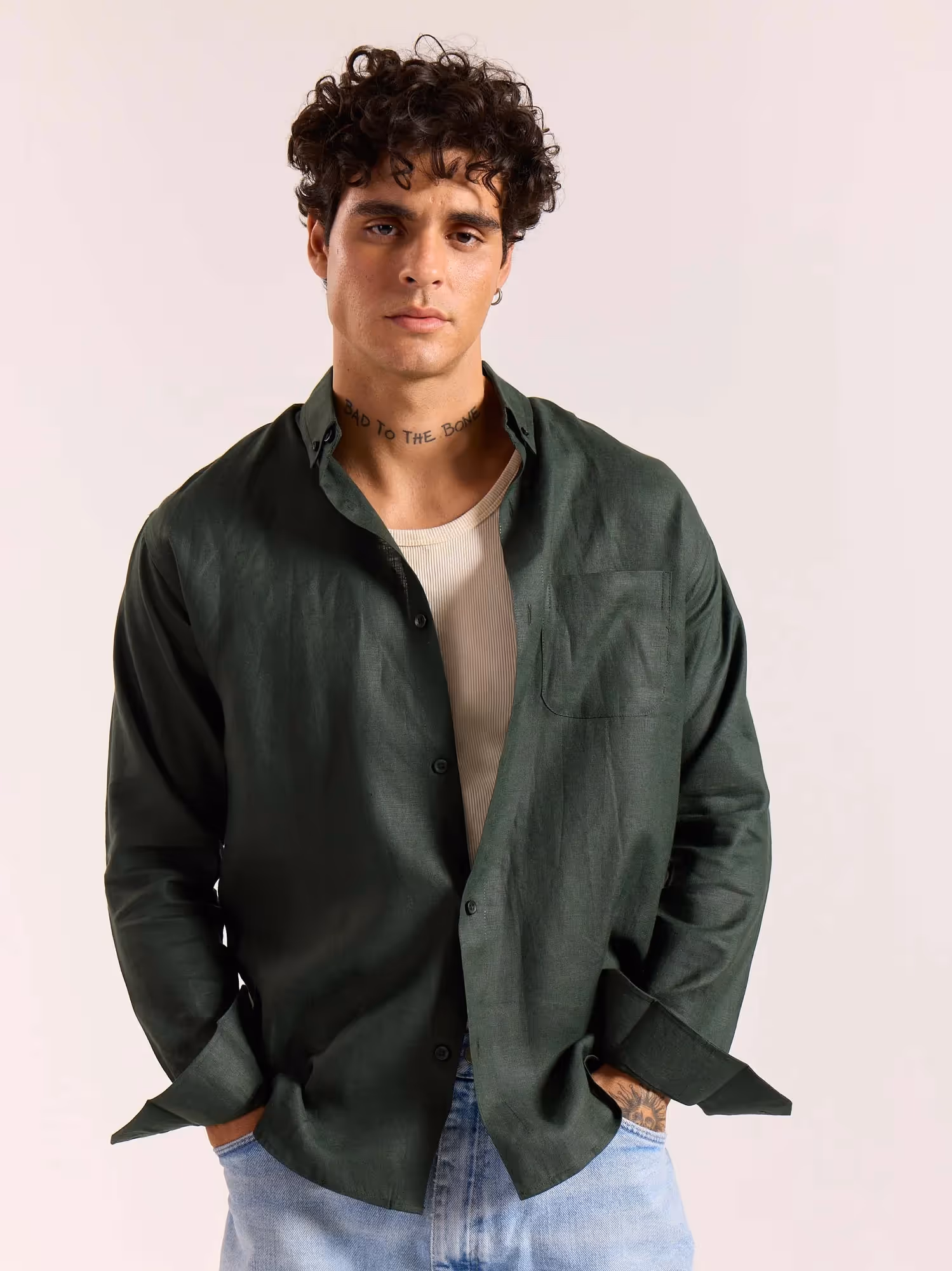 Dark Green 60s Lea Linen Shirt image 3