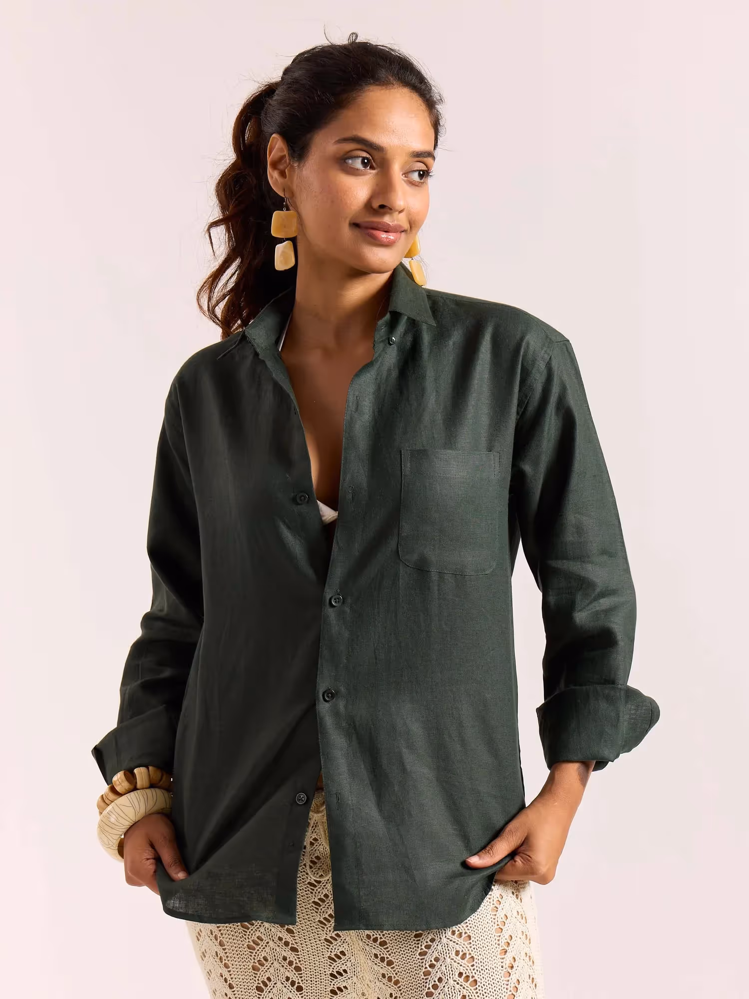 Dark Green 60s Lea Linen Shirt image 4