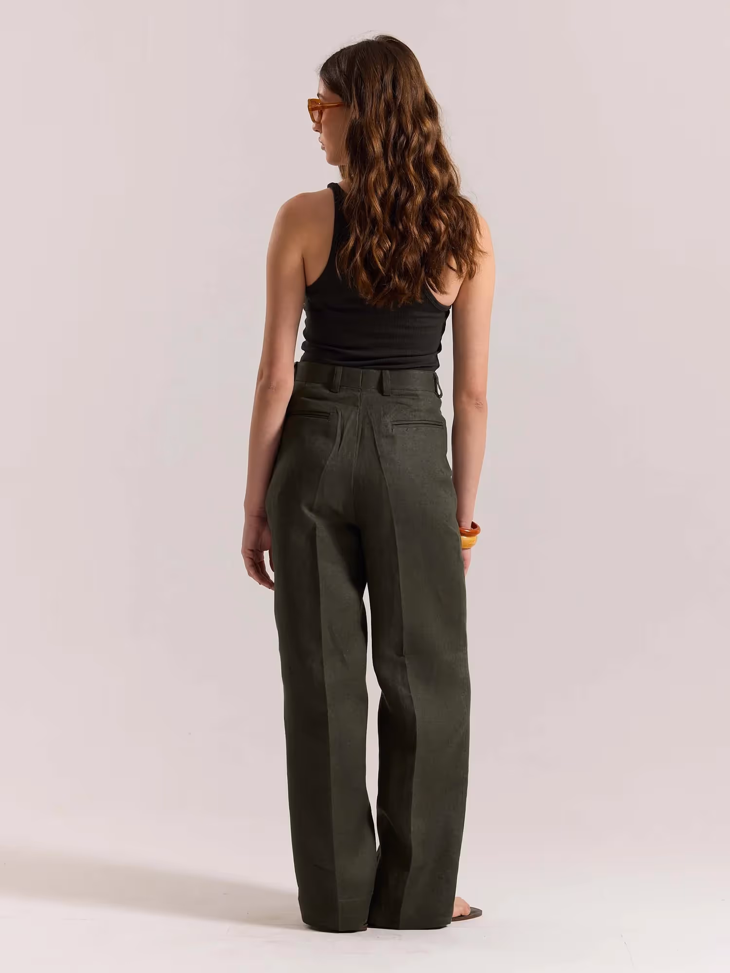 Dark Green Linen Baggy Fit Trousers image 8
