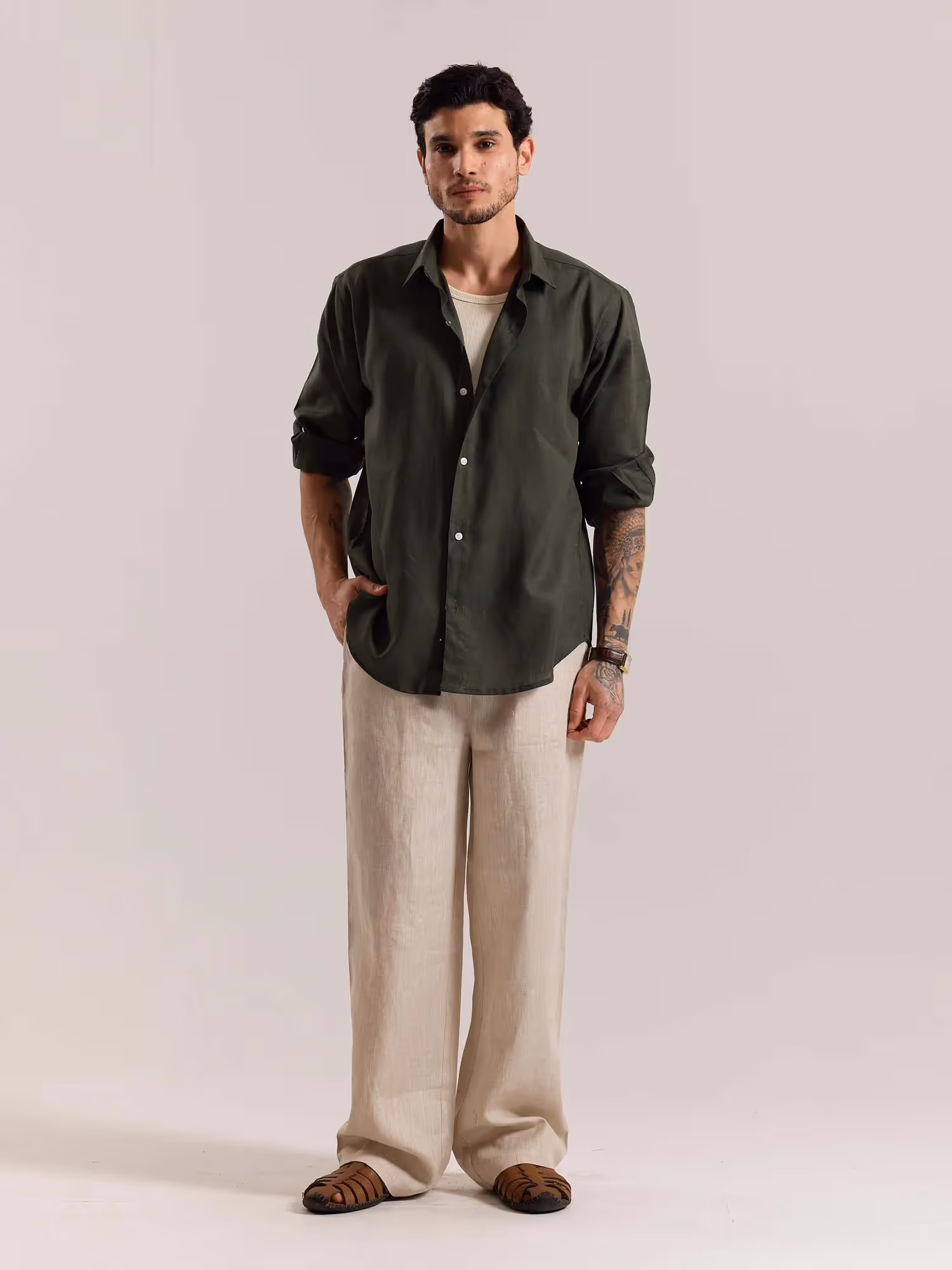 Dark Green Linen-blend Shirt image 1