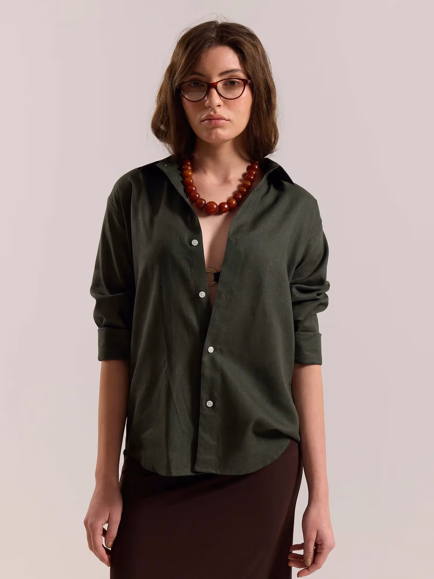 Dark Green Linen-blend Shirt image 4