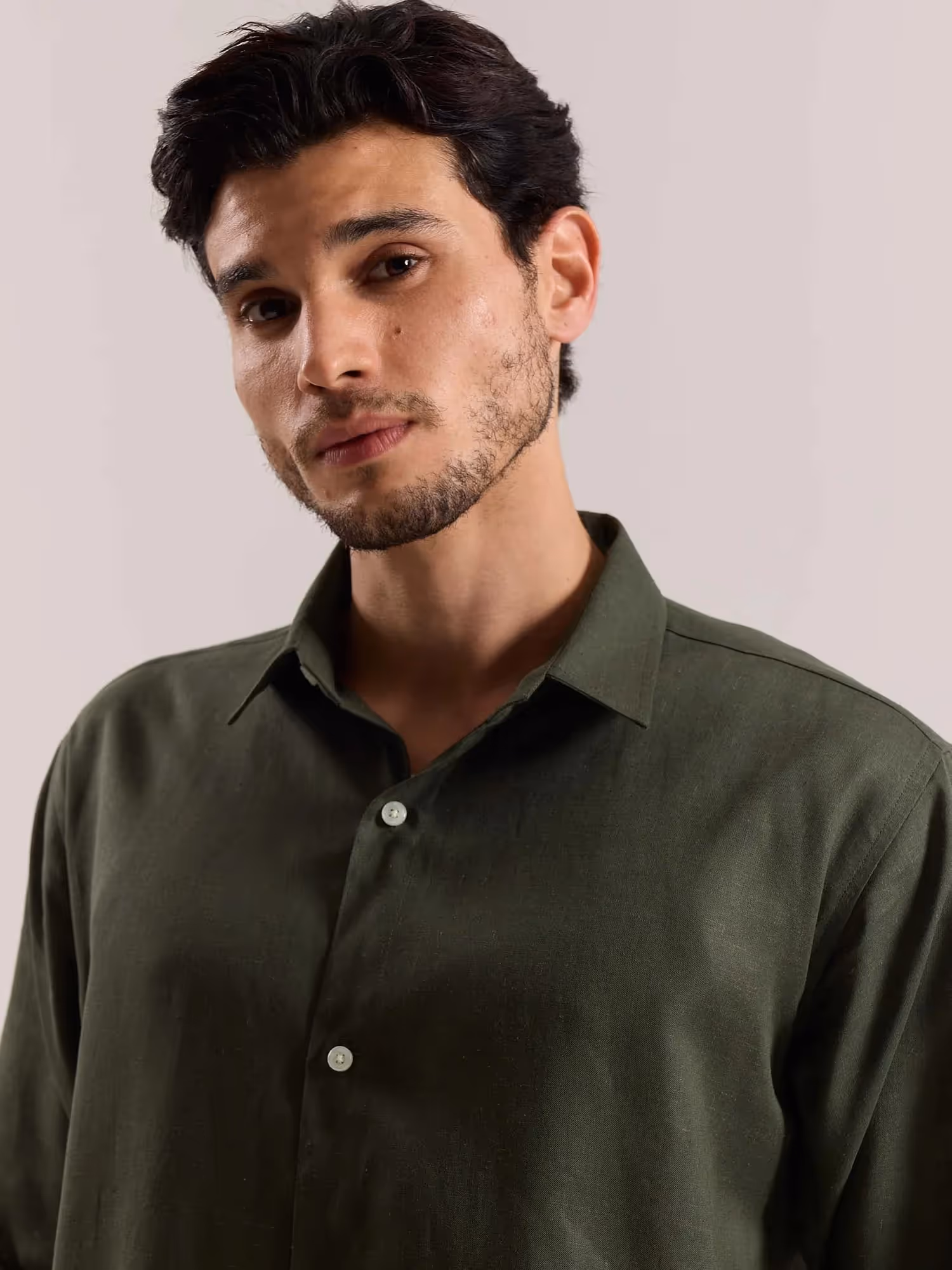 Dark Green Linen-blend Shirt image 6