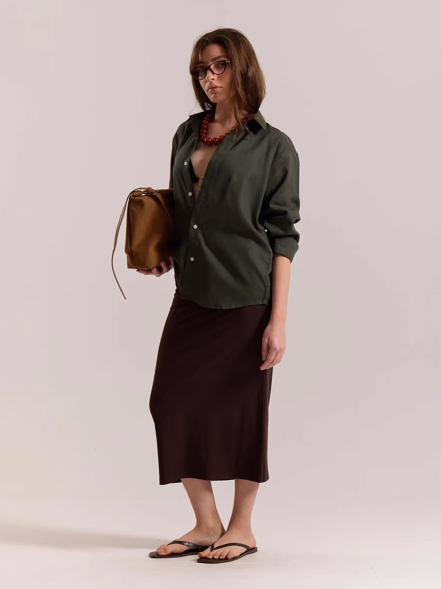 Dark Green Linen-blend Shirt image 7