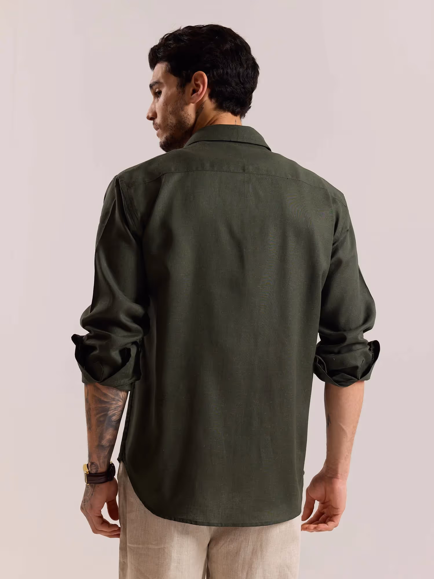 Dark Green Linen-blend Shirt image 8