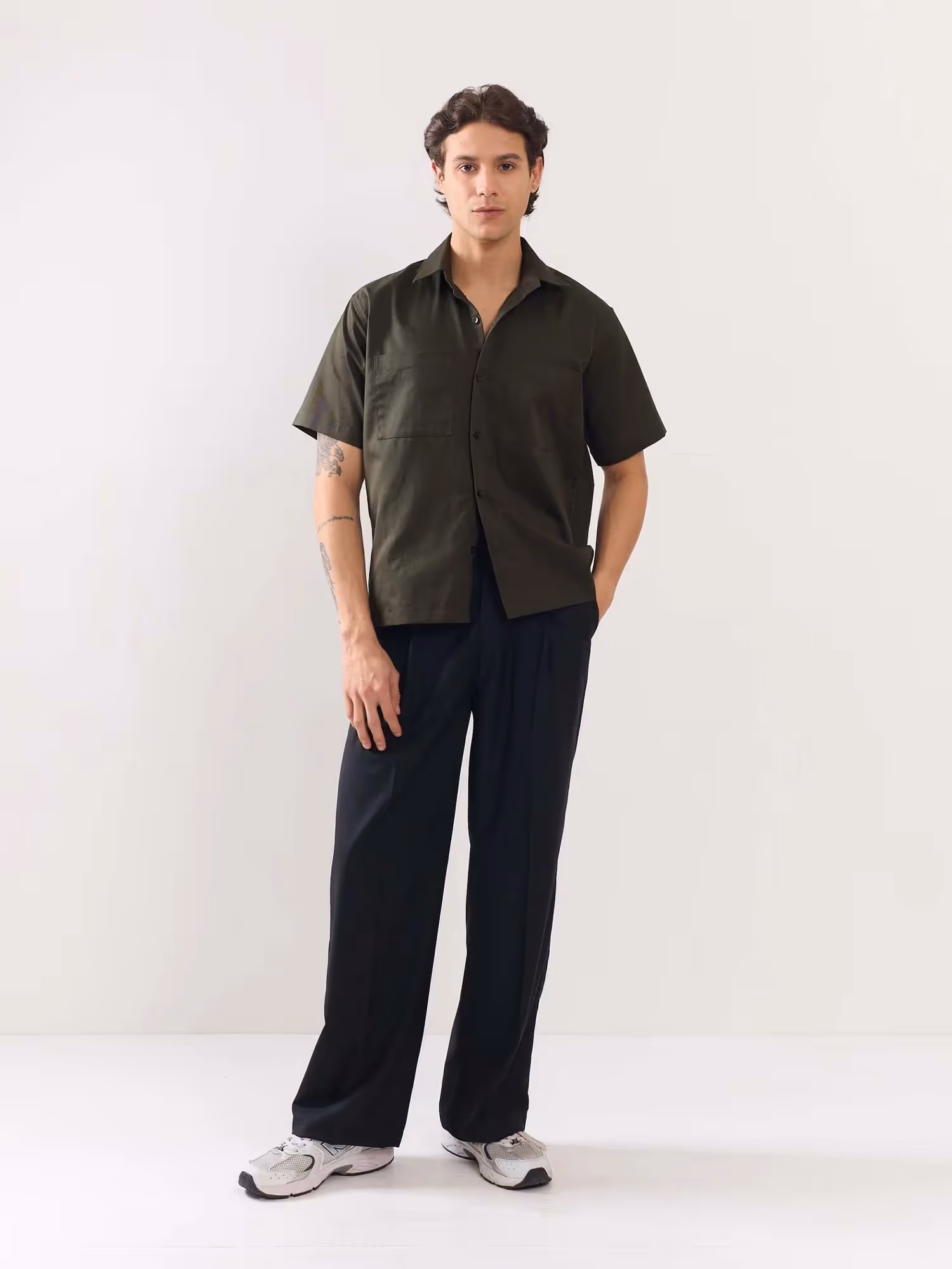 Dark Green Twill Cropped Shirt image 1