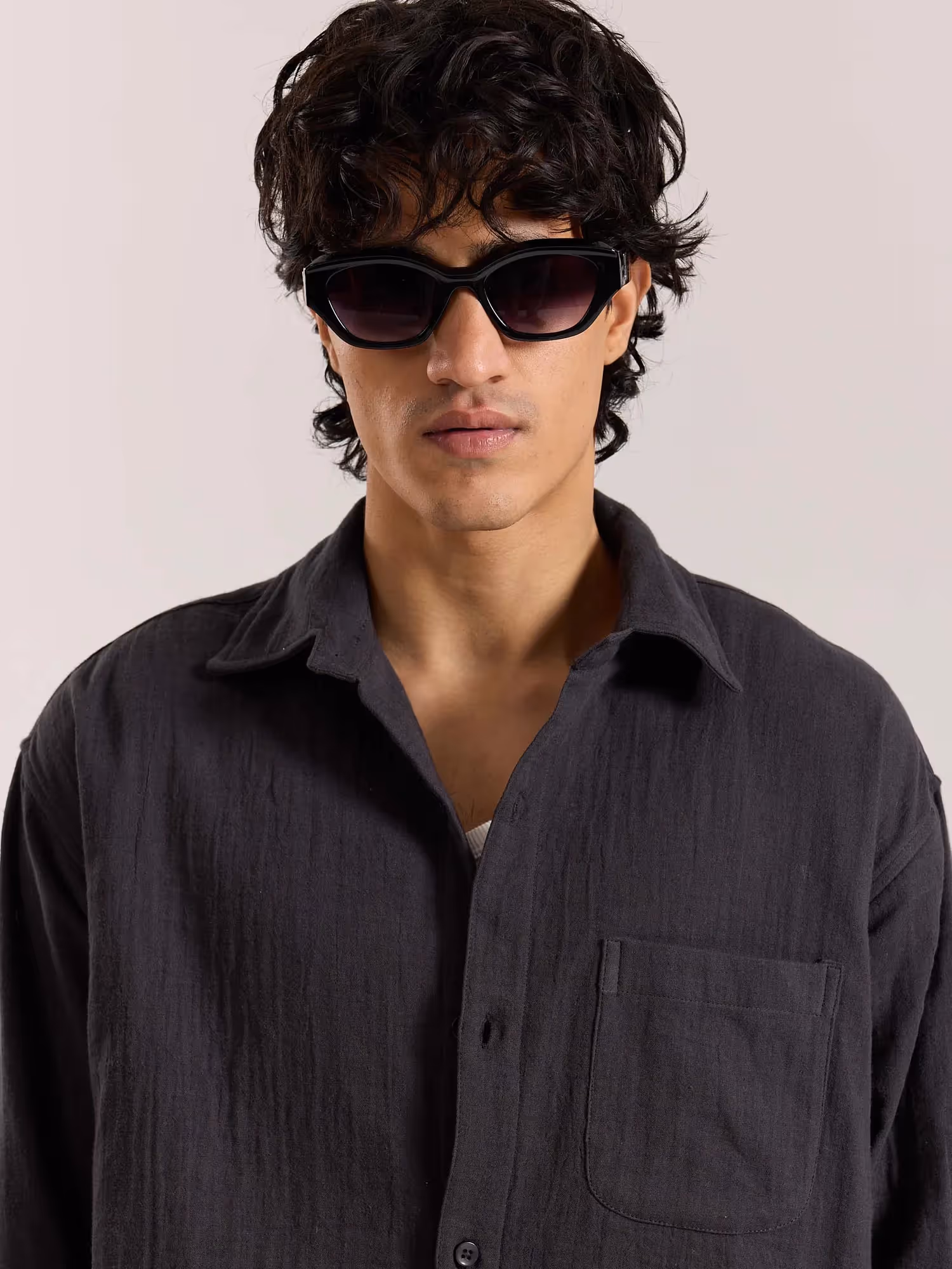 Dark Grey Gauze Holiday Shirt image 3