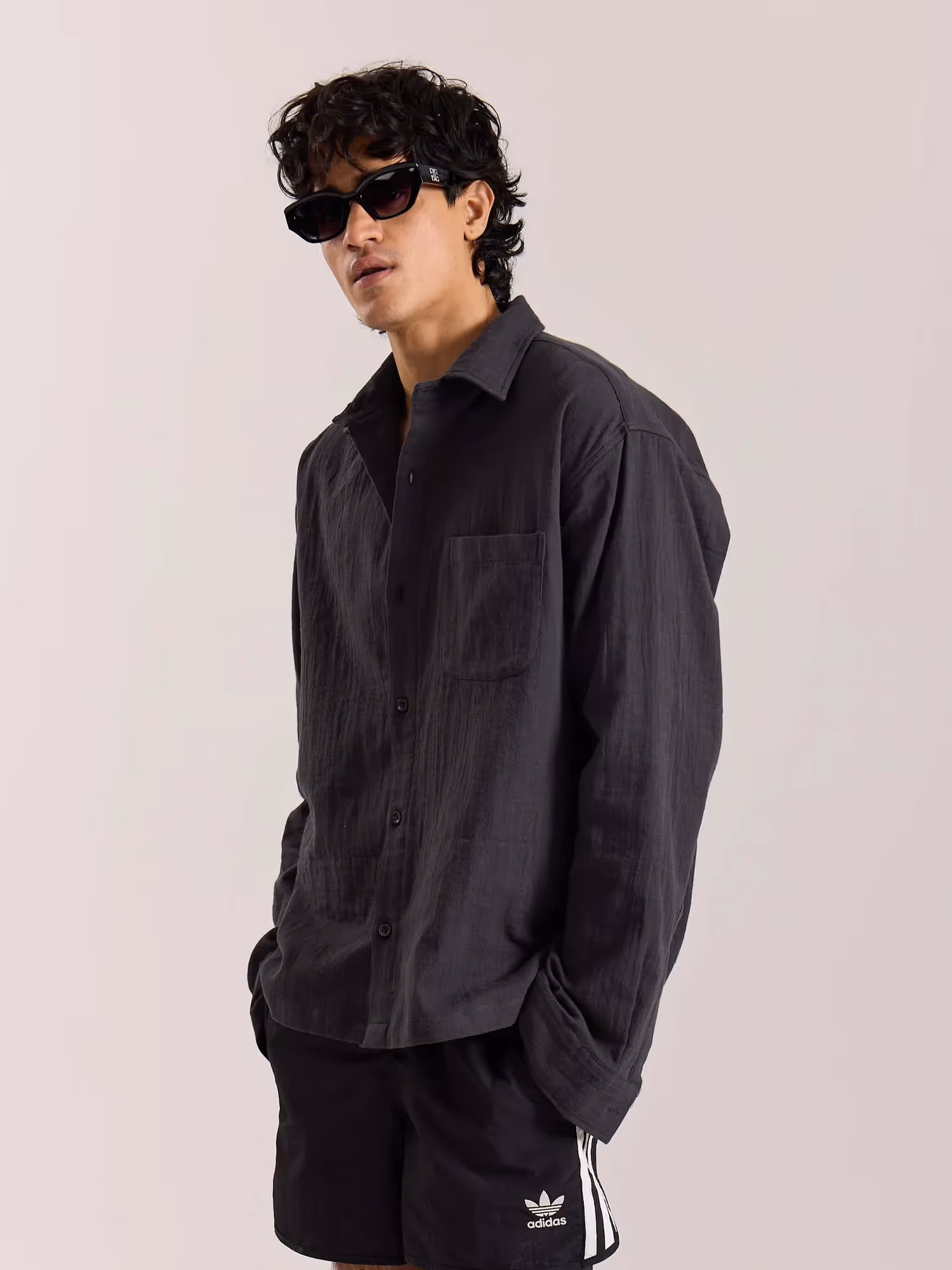 Dark Grey Gauze Holiday Shirt image 5
