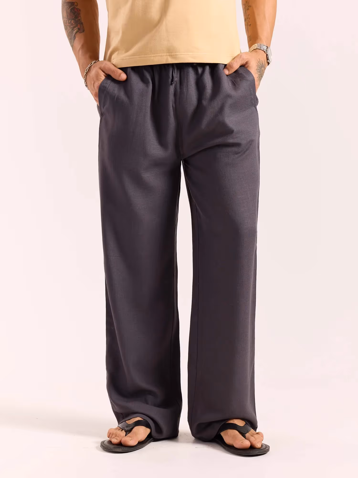 Dark Grey Linen Pull-on Pants  image 3