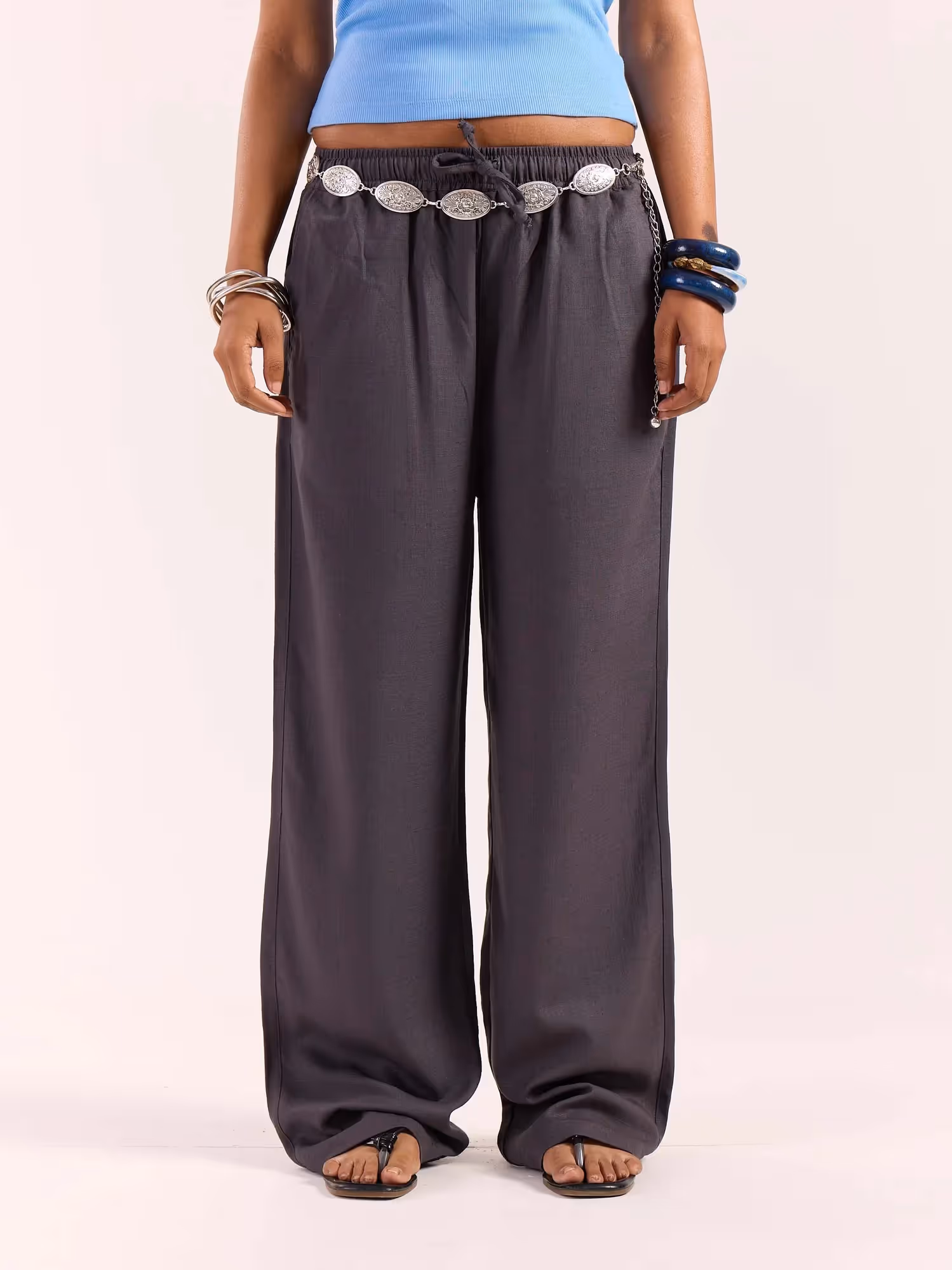 Dark Grey Linen Pull-on Pants  image 4