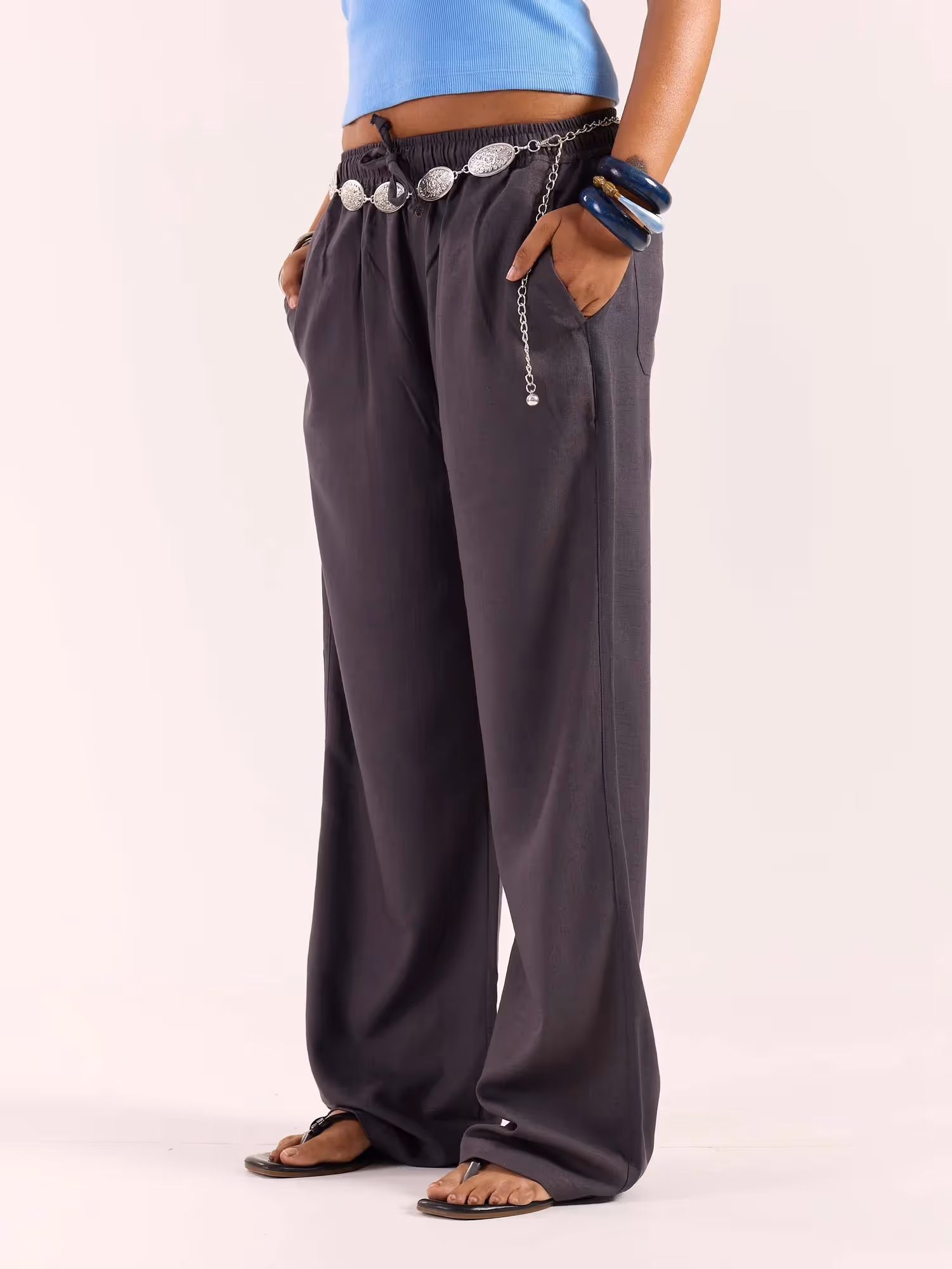 Dark Grey Linen Pull-on Pants  image 5