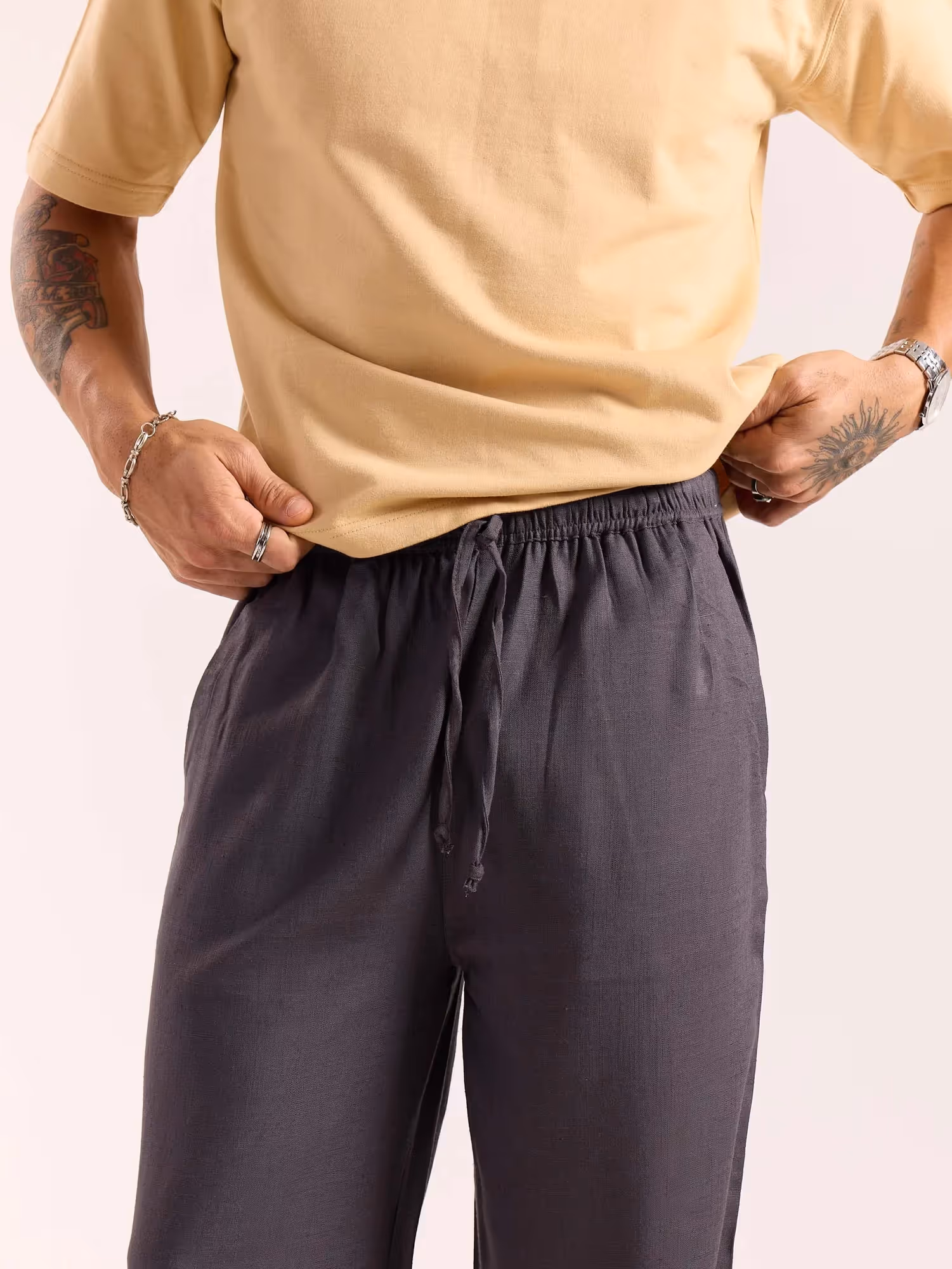 Dark Grey Linen Pull-on Pants  image 6
